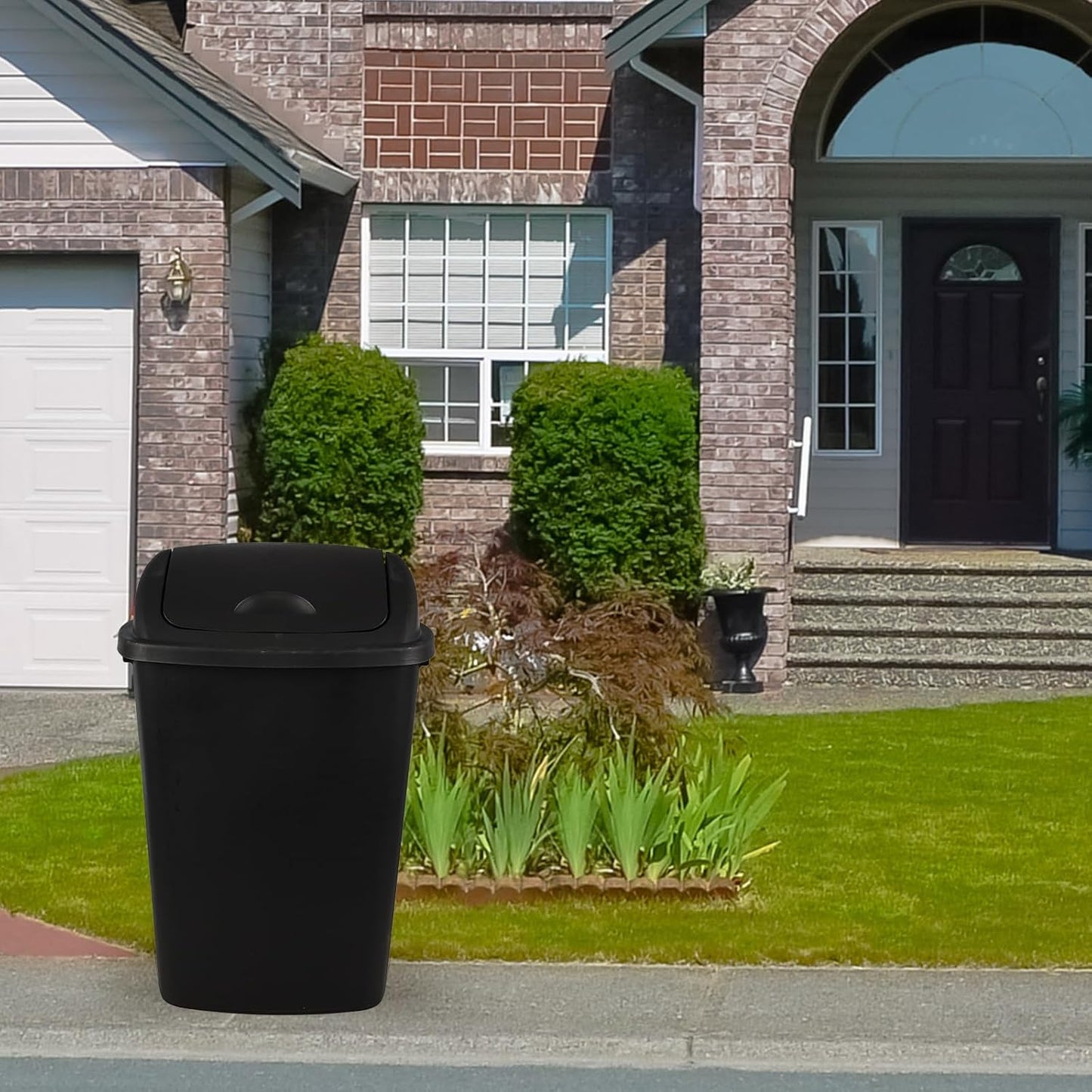 4-Pack 13 Gallon Plastic Swing Top Trash Can, Lidded Wastebasket Garbage Can for Kitchen, Garage, or Workspace, Black