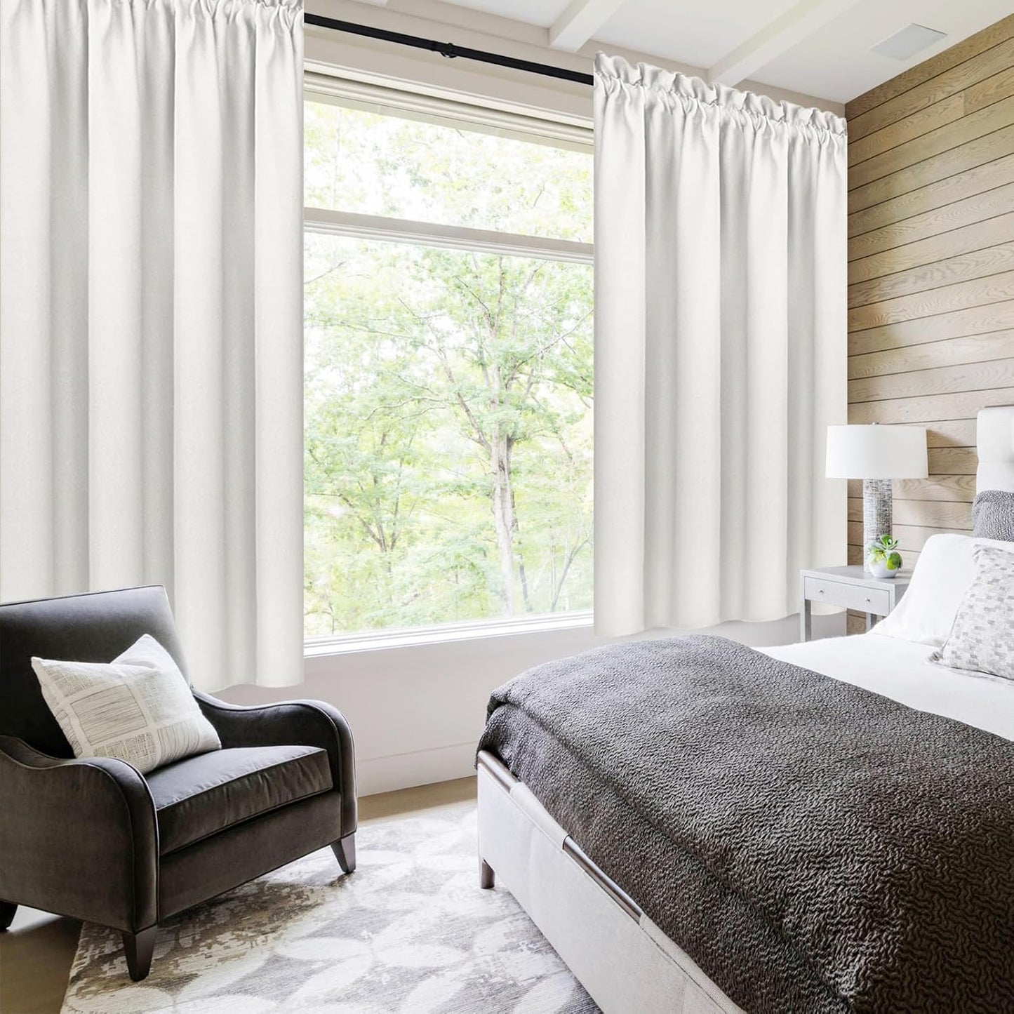 DWCN Short Ivory Blackout Curtains for Small Window, Thermal Insulated Energy Saving Room Darkening Curtains for Kitchen/Bedroom (W42 x L36 inch, Set of 2 Panels, Top of Rod Pocket)