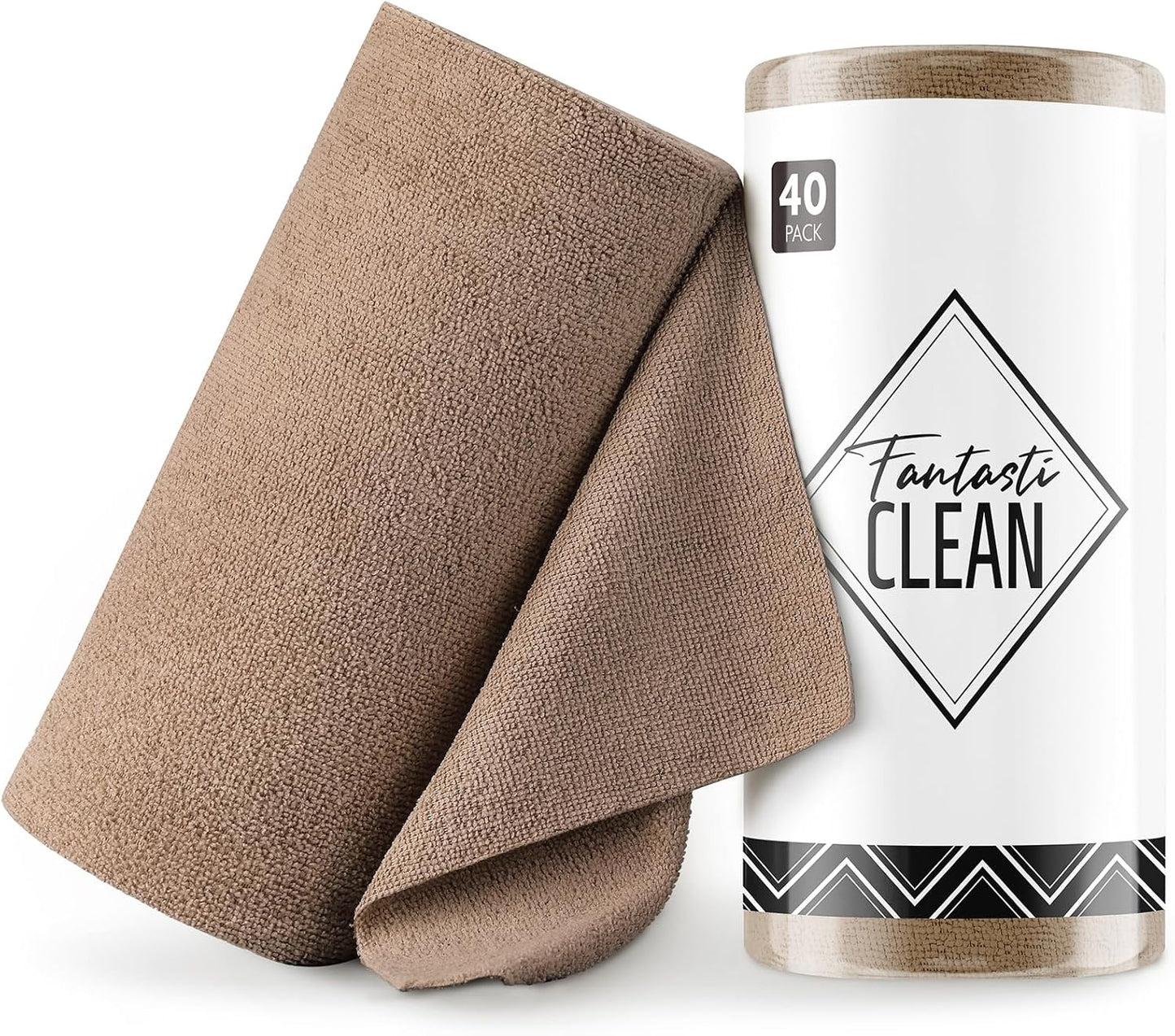 Fantasticlean Microfiber Cleaning Cloth Roll -40 Pack, Tear Away Microfiber Towels, 12" x 12", Reusable, Washable, Scratch Free, Ultra Absorbent for Car, Home Supplies, Shop (TAN)