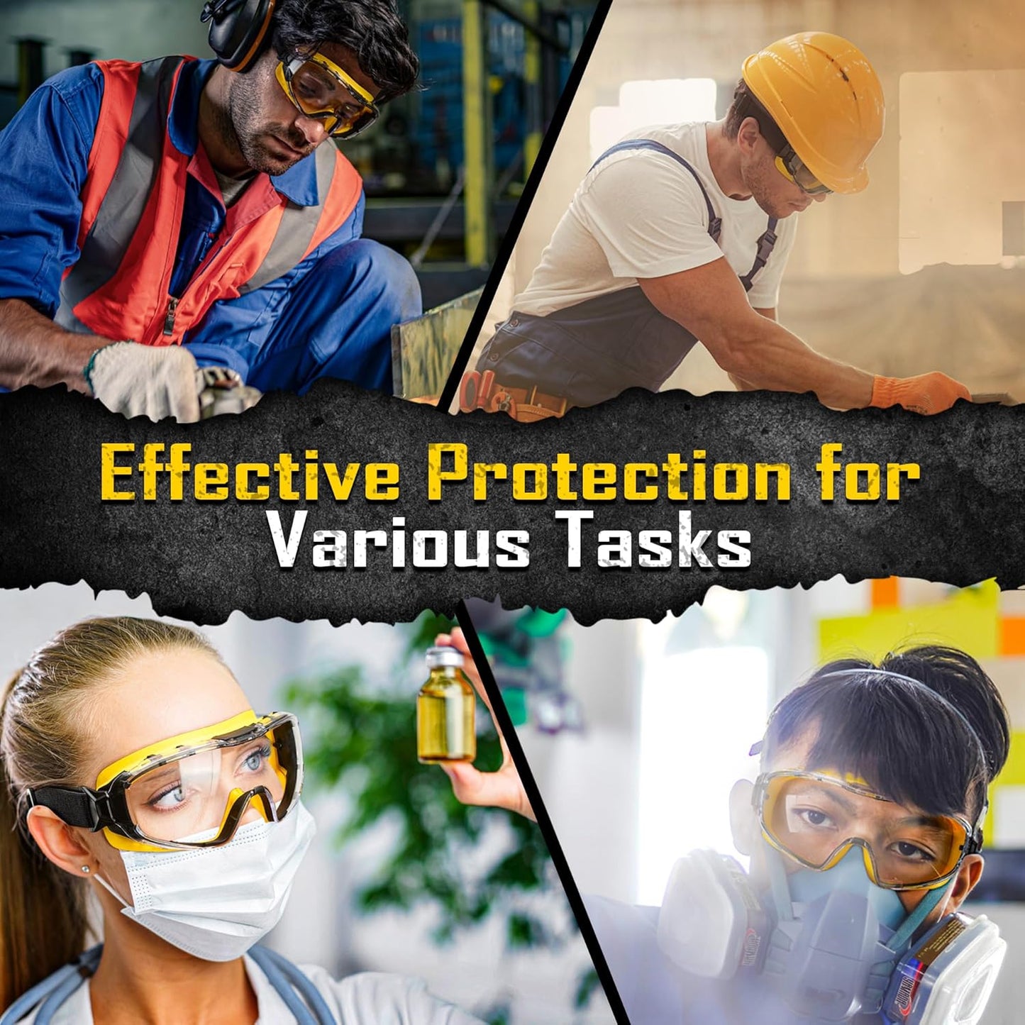 COOLJOB Safety Goggles Over Glasses with Anti-Fog Clear Lens, ANSI Z87.1 Impact Resistance and UV Proof, Adjustable Headband