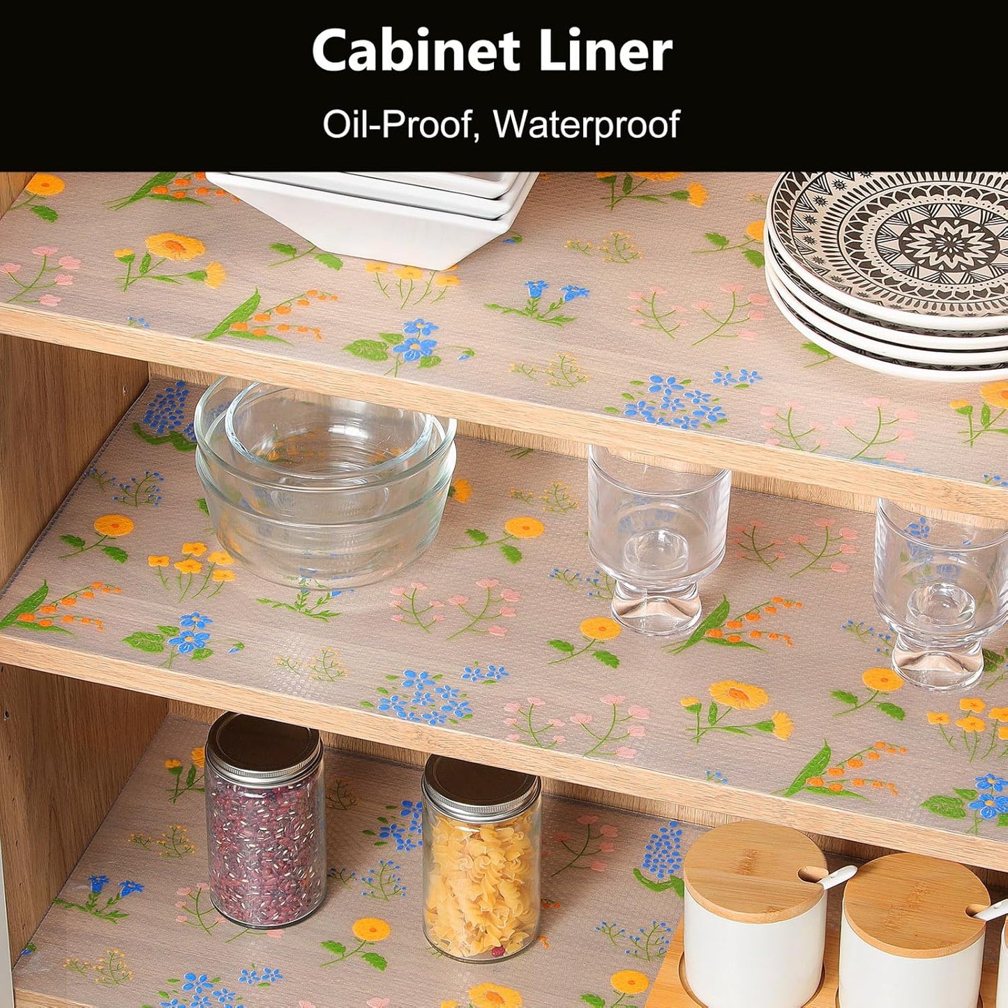 INNOLITES Non-Slip Shelf Liner – Cabinet & Drawer Liner Non-Adhesive – Waterproof Oil-Proof – Durable EVA with Floral for Kitchen Cabinets Refrigerator – BPA-Free, Easy to Cut 23.6" x 236"