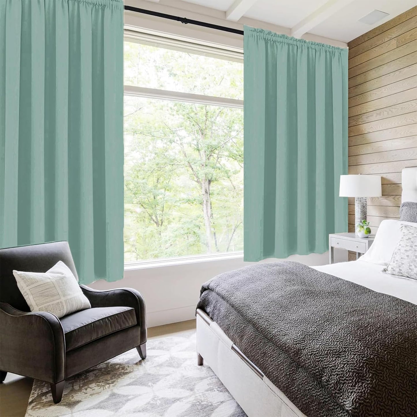DWCN Blackout Curtains for Living Room Thermal Insulated, Energy Saving & Noise Reducing Bedroom Curtains, Sage Green, W 70x L 84 Inch, Set of 2 Rod Pocket Curtain Panels