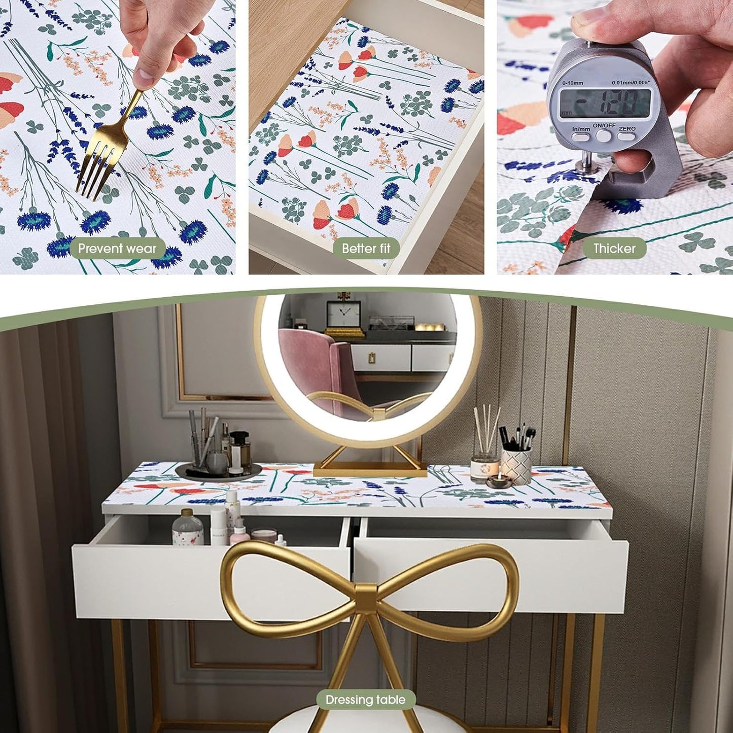 Drawer and Shelf Liner for Kitchen Cabinets 12INx20FT, Non Adhesive, Non Slip Drawer Liner Shelf Paper for Kitchen, Waterproof Floral Shelf Liner (Purple red Floral)