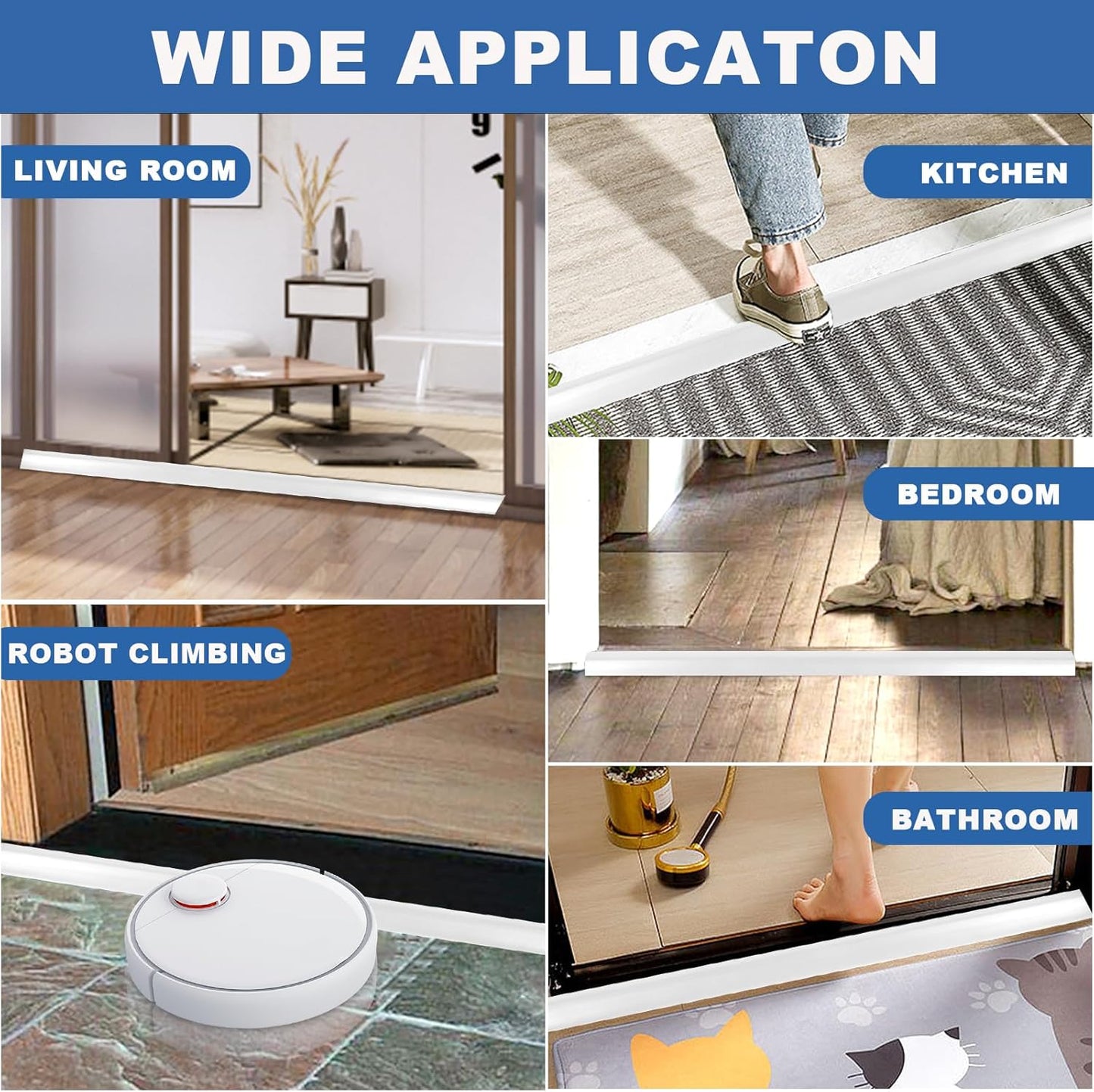 Vinyl Door Threshold Flooring Transition Strip Self Adhesive Carpet Edging Strip for Laminate Doorway Edge Threshold from 3/5" to 4/5" (White, 3.3 Ft)