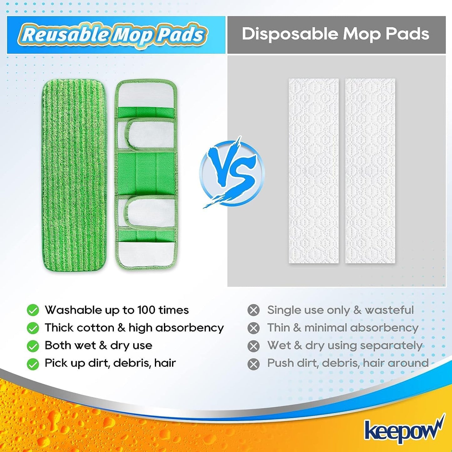 KEEPOW Microfiber Pads for Swiffer XL, Heavy Duty Dry Sweeping Cloths for Swiffer XL Mop, Extra Large Swiffer Dry Pads Refills XL (8 Pack)
