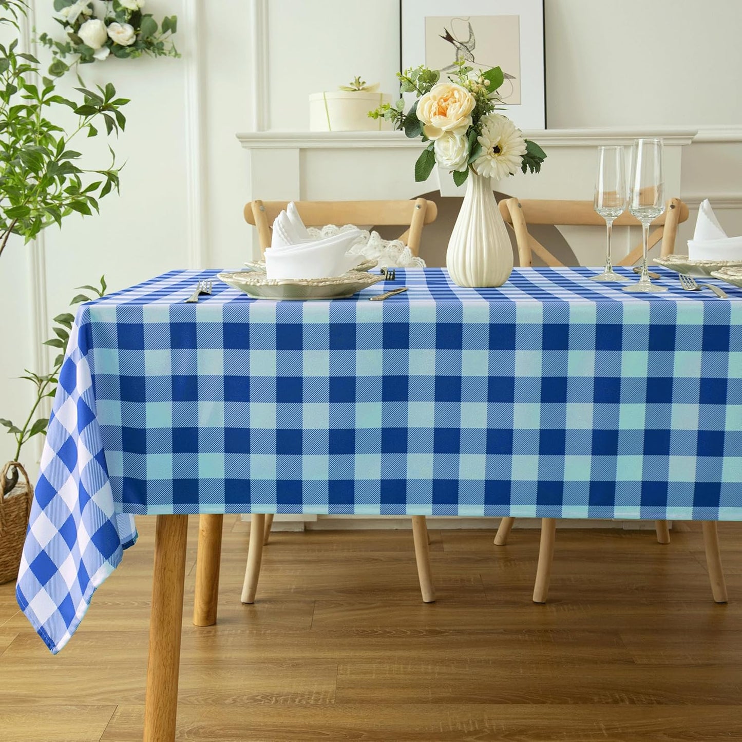 Classic Gingham Tablecloth Fabric - Oblong 58x120 Water Resistant Chequered Pattern Table Cloth for Indoor/Outdoor Use - Tabletop Cover for Birthday, Picnics, Gardens, and Parties