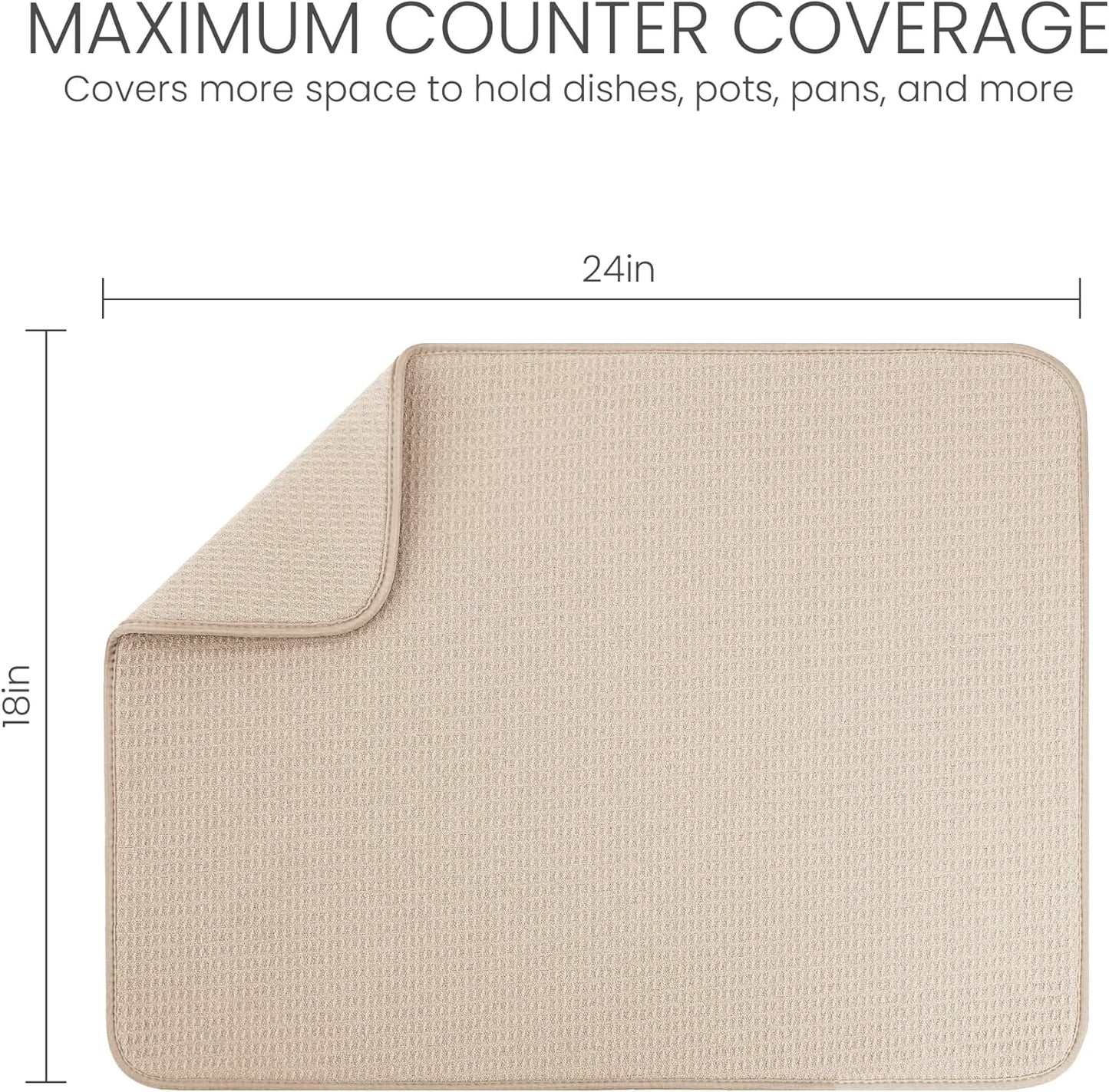 Bellemain XXL Dish Mat 24" x 17" ( LARGEST MAT ) Microfiber Dish Drying Mat , Super absorbent ( Ivory )