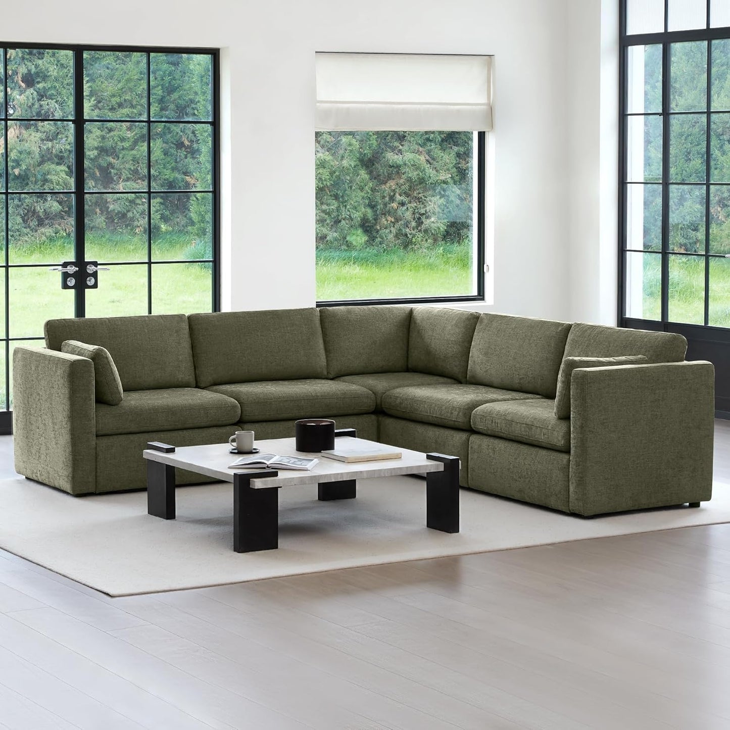 CHITA Oversized Modular Sectional Sofa Set, FSC Certified Extra Large 5 Seat V Shaped Cloud Couch for Living Room, 106 inch Width, 4 Seater and 1 Middle Corner, Moss Green