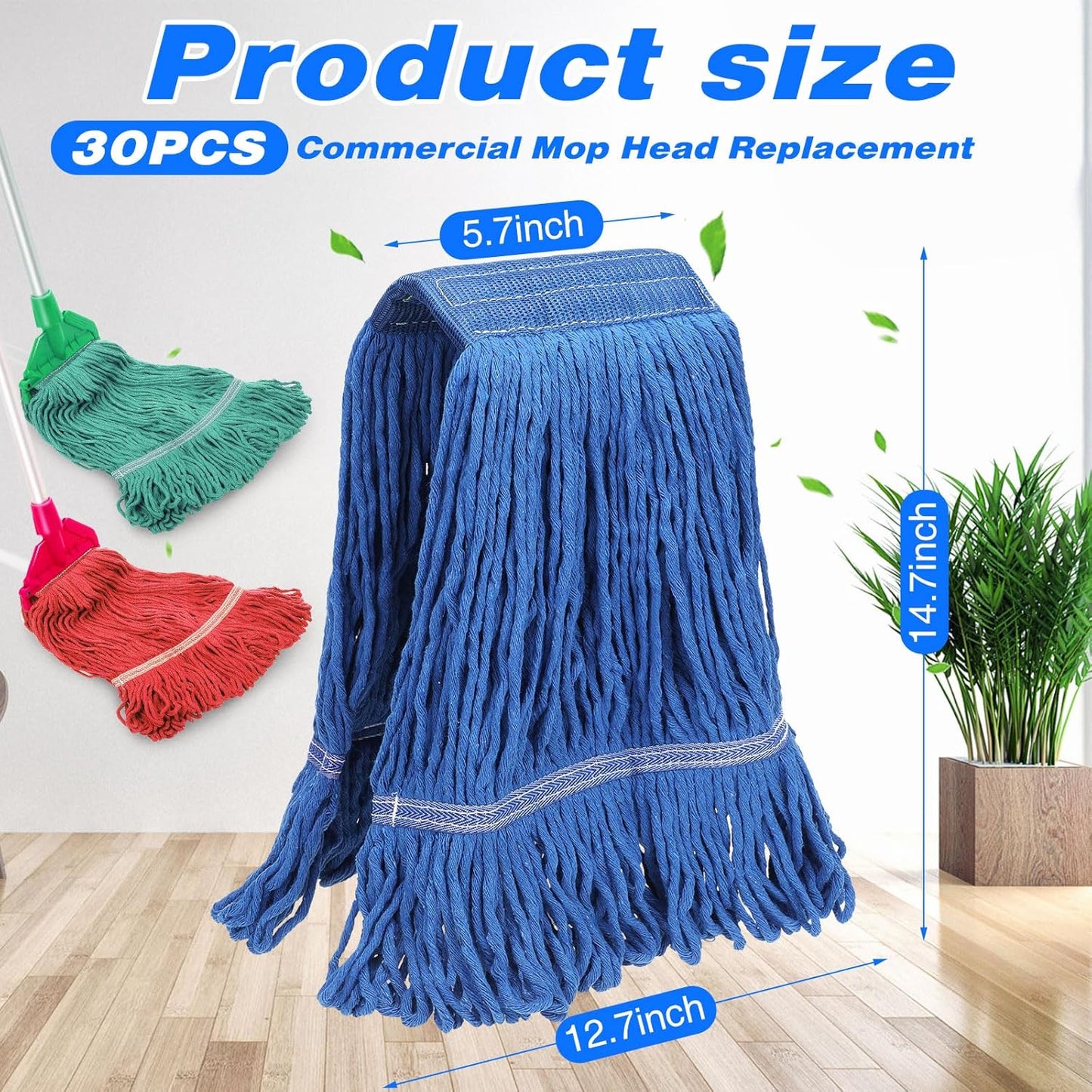 Roshtia 30 Pieces Commercial Mop Head Replacement Floor Cleaning Wet Mop Heads Heavy Duty Large Cotton String Sweeper Refills for Industrial Home Use (Multicolor)