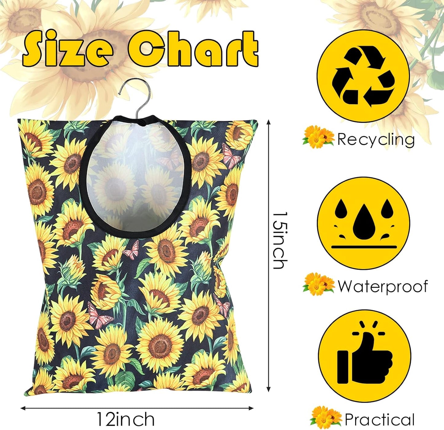 2 Pcs Sunflower Clothes Pin Bag Clothespin Bag Holder Clothespin Holder 15 X 11 Inch Clothes Pin Hanging Bag Clothespin Bag for Clothesline Outdoor Outside Wardrobe and Laundry Room