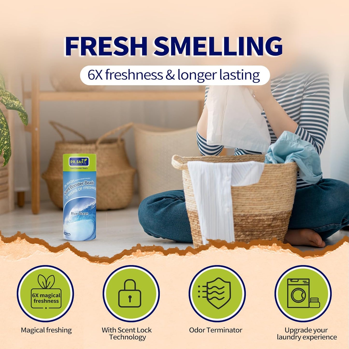DR.EASY laundry scent boosters,Blue Ocean Scent Boosters for Washer，Bulk Laundry Booster Beads and fabric scent booster，Fresh Scented Clothes fo 12 Weeks