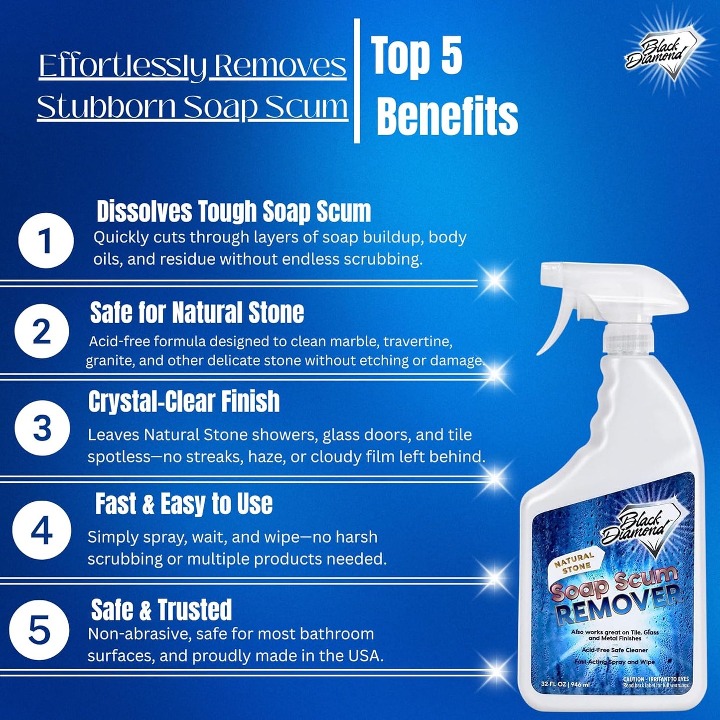 Black Diamond Stoneworks Shower Care Essentials –Natural Stone Shower Sealer, Glass Cleaner Spray & Soap Scum Remover – Professional Protection & Easy Cleaning for Bathrooms (3 Pack)