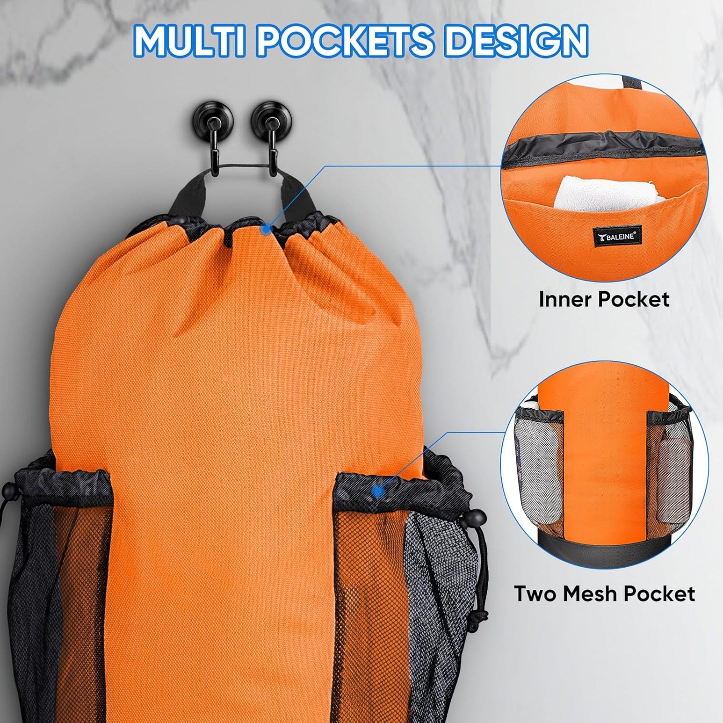 BALEINE 120L Laundry Bag Backpack, 900D Oxford Fabric Large Travel Laundry Bags with Shoulder Straps and 2 Mesh Pockets for College Dorm, Apartment, Laundromat (Orange, 120L)