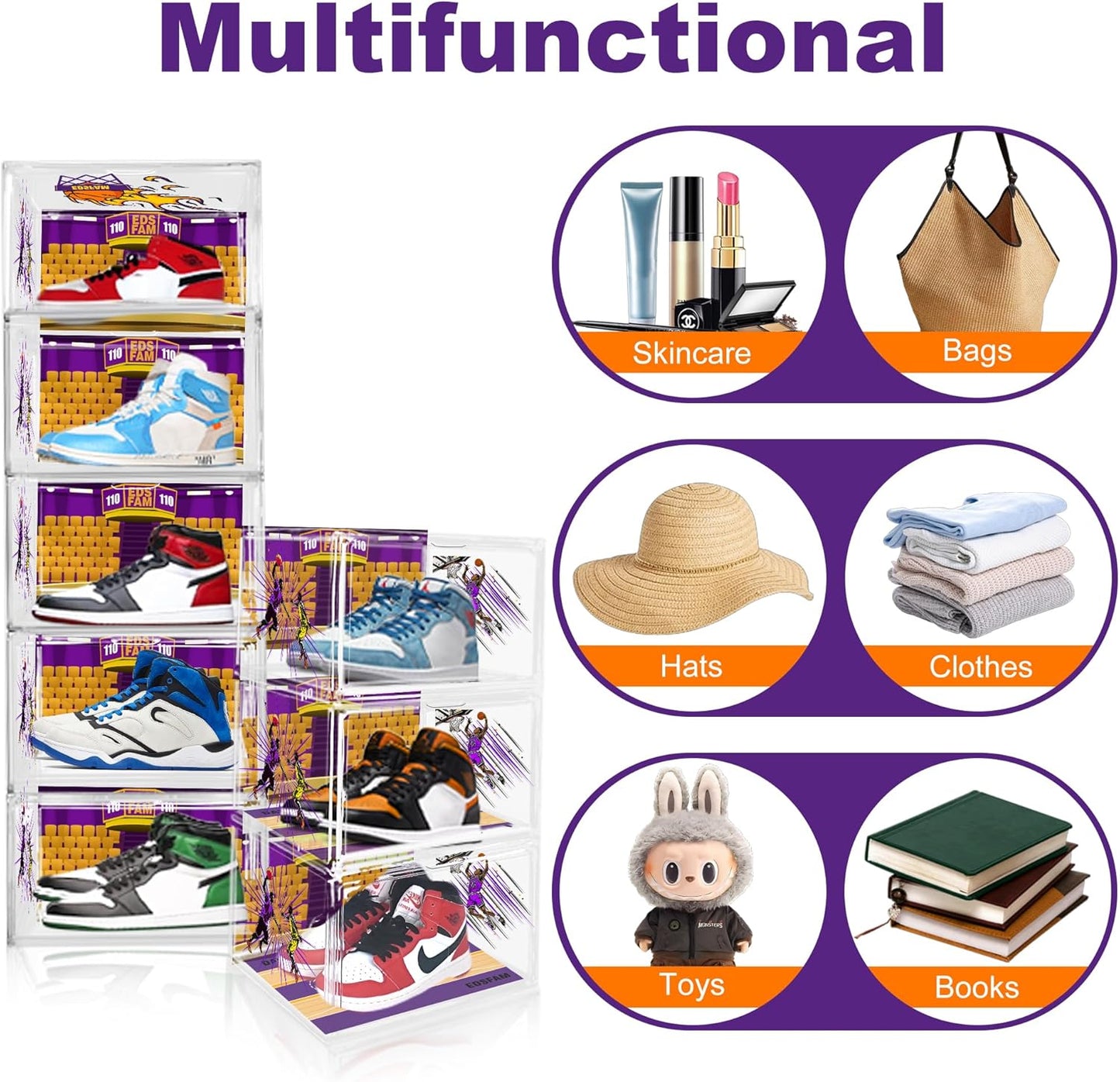 Acrylic Shoe Box Clear Plastic Stackable Storage Boxes with Magnetic Door Sneaker Storage Shoe Rack for Closet Drop Side Shoe Containers for Entryway