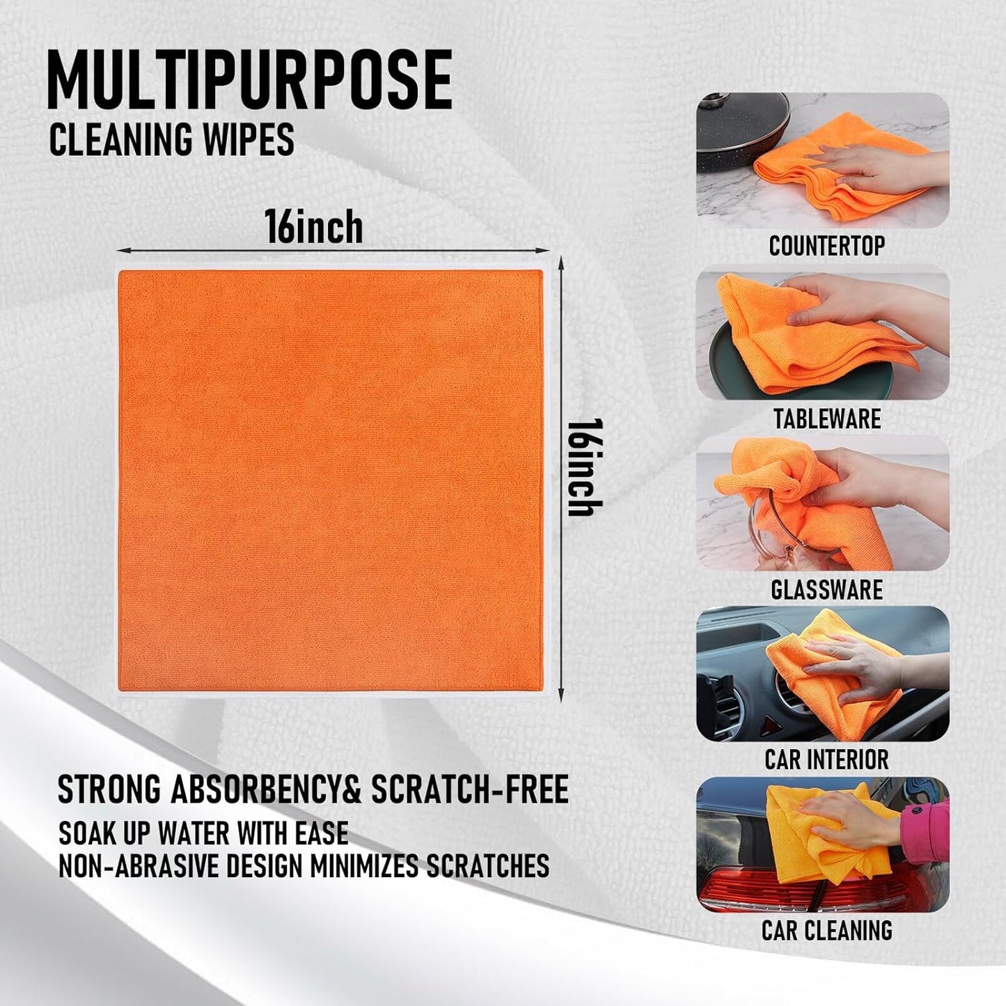 Tricol Clean Microfiber Cleaning Cloth, 16in*16in, 12 Pack Ultra-Thick Cleaning Rags, Super Absorbent, Lint Free & Streak Free Cleaning Towels for Car, House, Kitchen, Office