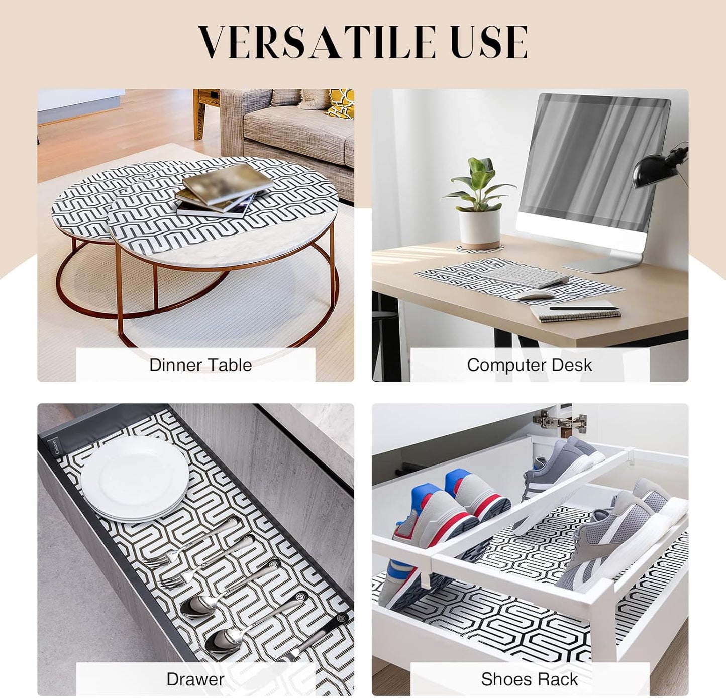 Glotoch Shelf Liner 17.5" x30 ft- Non Adhesive Refrigerator, Kitchen, Drawer Liners, Waterproof and Durable Fridge Table Place Mats for Cupboard, Cabinet, Drawer Liner，White Labyrinth