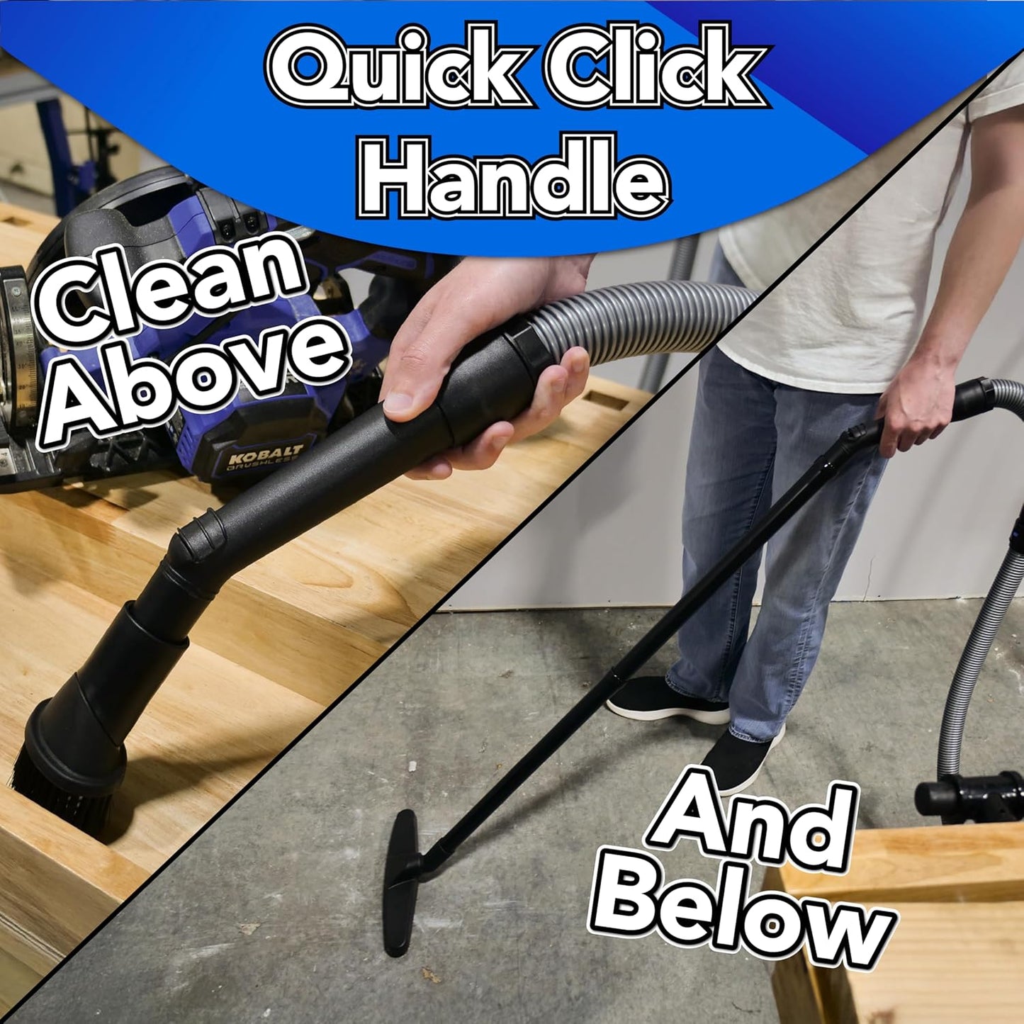 Cen-Tec Systems 95259 10 Ft. Home and Shop Vacuum Hose with Expanded Multi-Brand Power Tool Dust Collection Adapter Set and Full Attachment Kit, Black