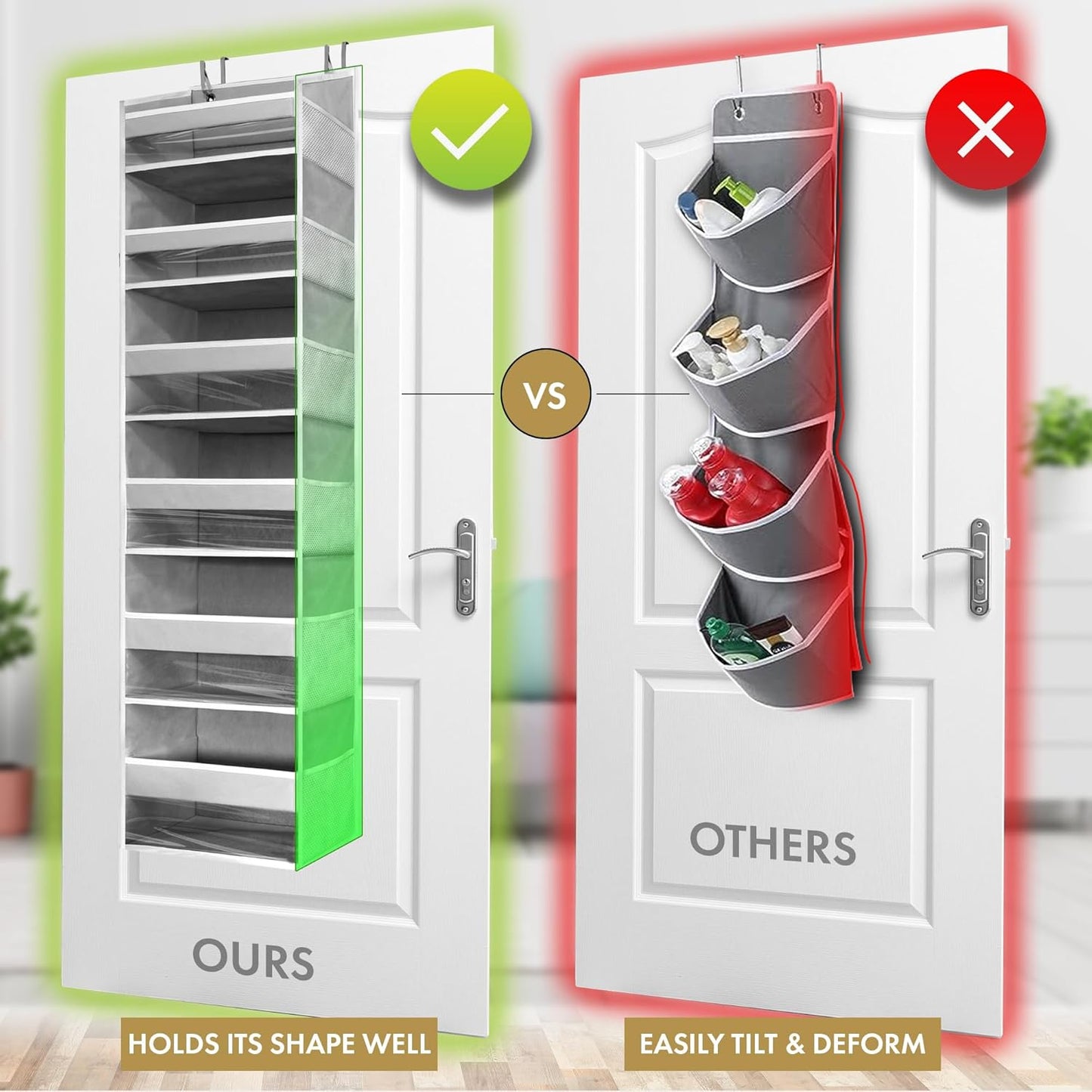 HOMELUX THEORY 1 PC Heavy Duty Over the Door Organizer 55x14x6.7, 6 Large Front & 12 Side Pockets, Hanging Storage Closet Door Organizer for Bedroom, Bathroom and Baby Nursery Storage (Ivory)