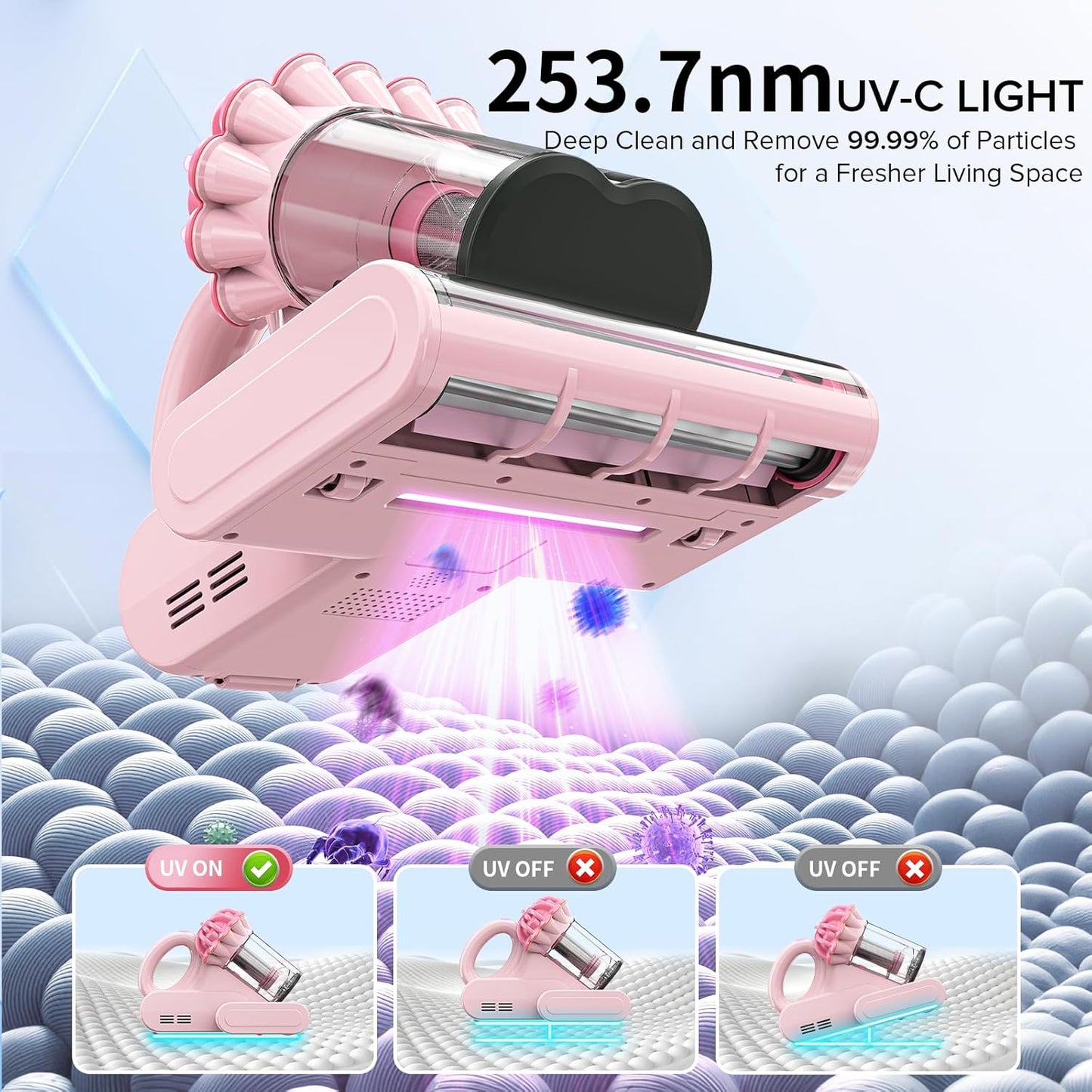 Belife M8 Mattress Vacuum Cleaner, 18Kpa Bed Vacuum Cleaner with UV & Hot Air & High Heating, 550W Powerful Suction Double-Cup Handheld Vacuum Sofa Couch Cleaner for Dust Pillow Crib Pet Hair, Corded