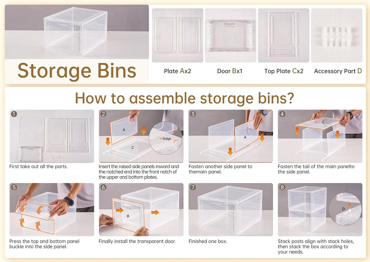 6 Pack Closet Organizers and Storage,Clear Stackable Plastic Storage Bins with Lids Magnetic Doors,Clothes Organizers and Storage,Plastic Craft Containers for Wardrobe Kitchen Bathroom Office