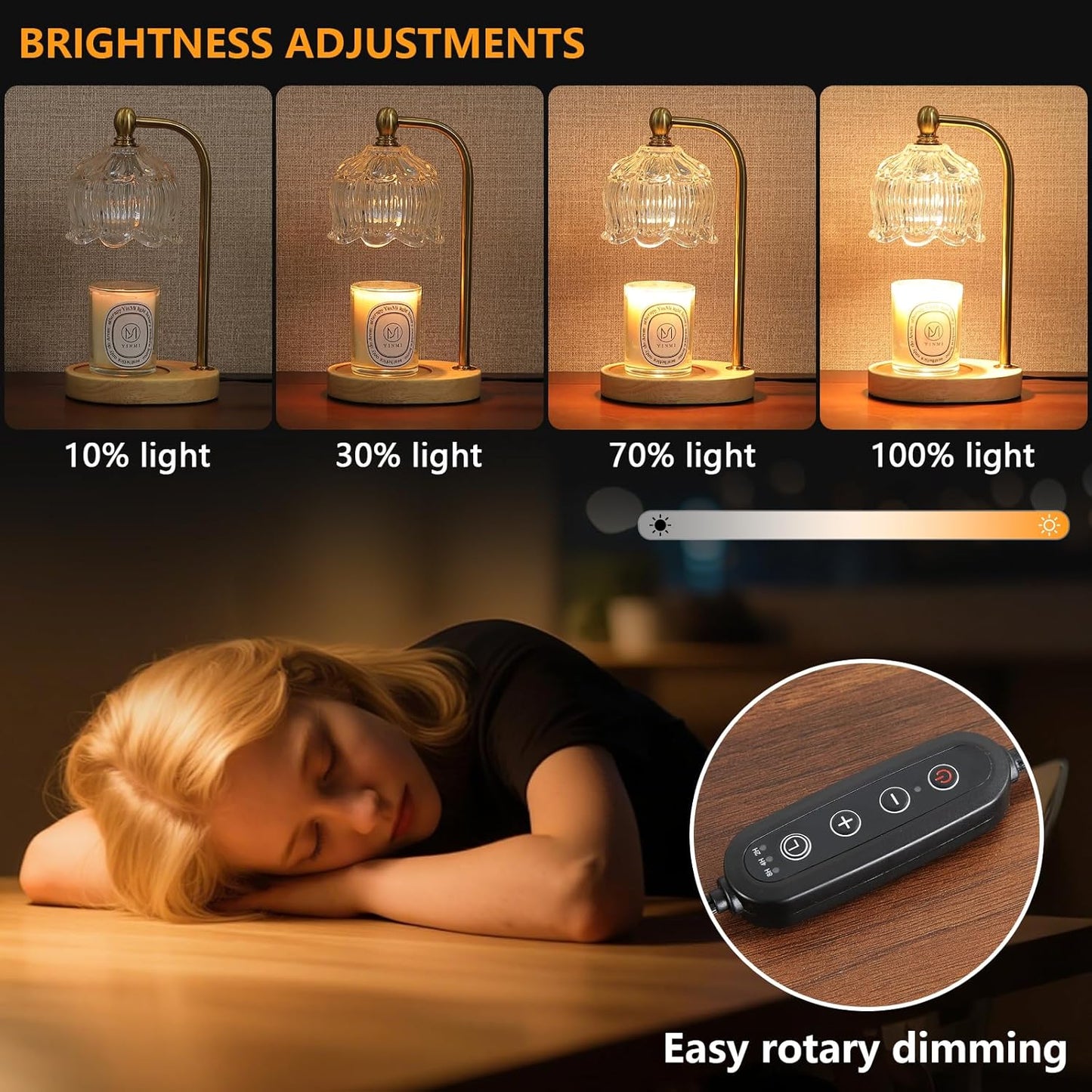 Candle Warmer Lamp with Timer Dimmable,Antique Brass Candle Lamp,Wax Melt Warmer Light for Jar Candles,Mother's Day/Birthday/Christmas Gifts for Mom/Wife,Home Decor Lamp,with 2 Bulbs