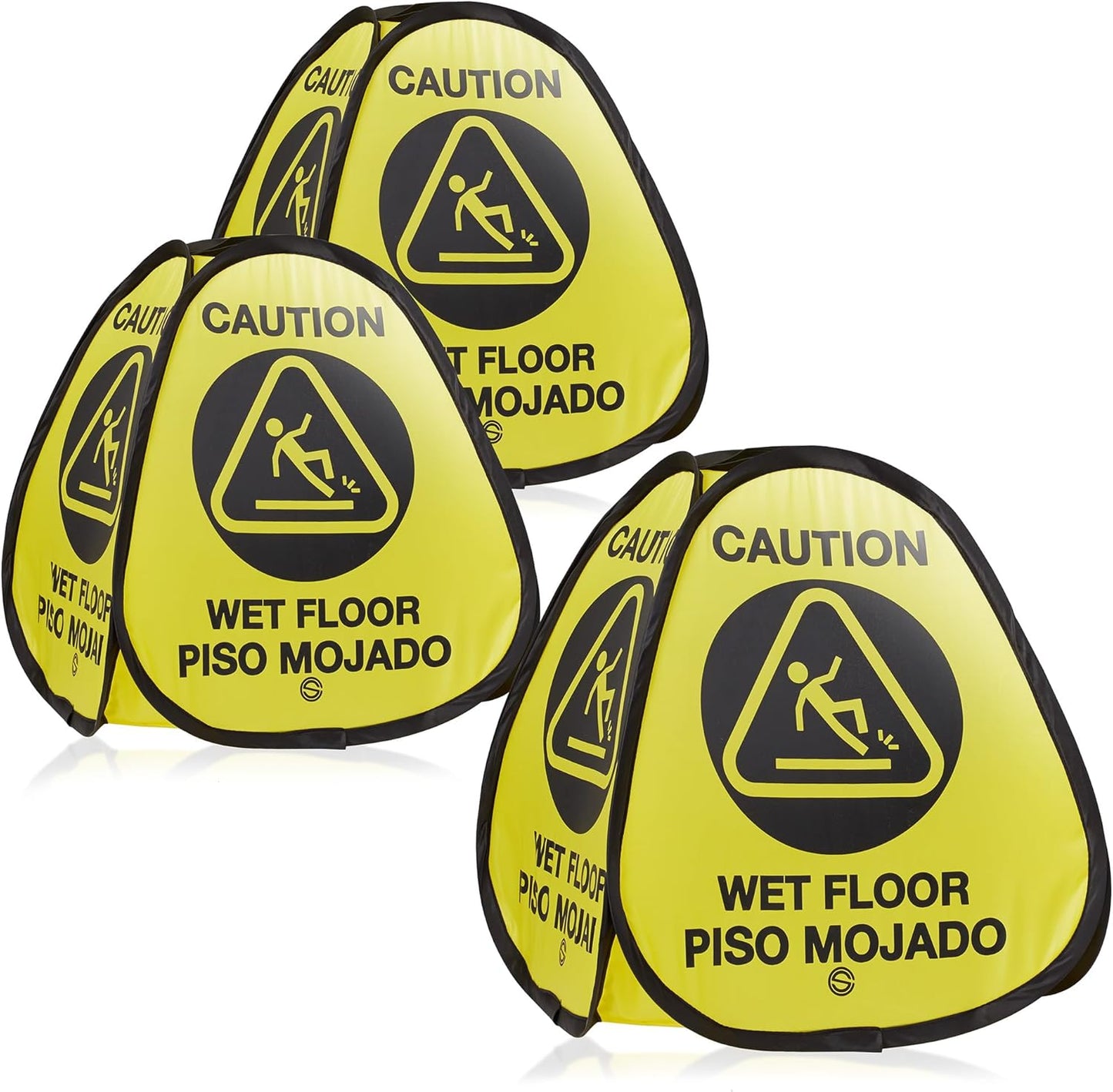 Dryser 3-Pack 16" Pop-up Caution Wet Floor Signs - Yellow 4-Sided English/Spanish Warnings