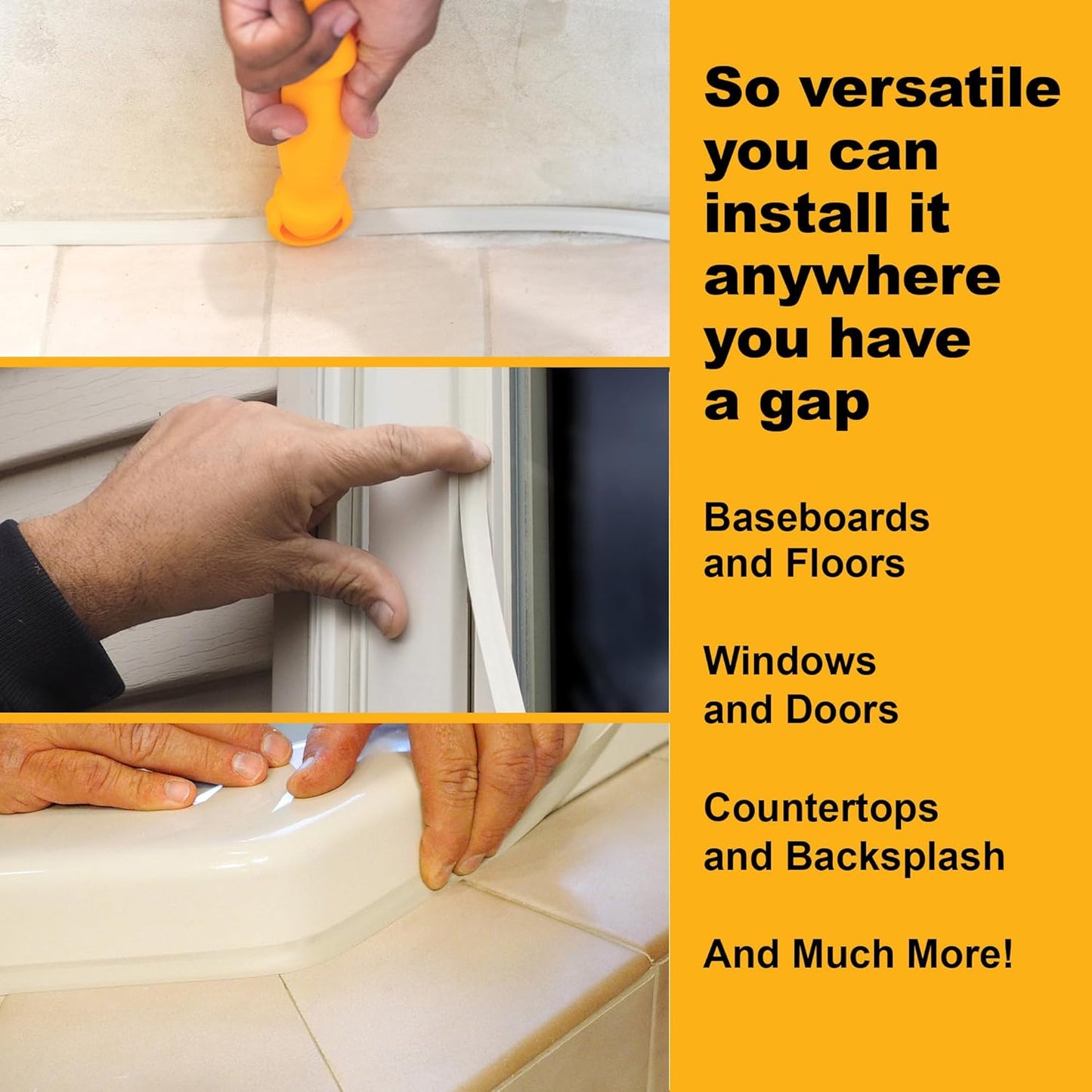 InstaTrim The Original Flexible Trim - 10ft Ivory 1/2" Wide Caulk Tape - Adhesive Trim with Many Uses Including Caulking for Bathtubs, Sinks, Counters, Tile, Floors - Made in USA