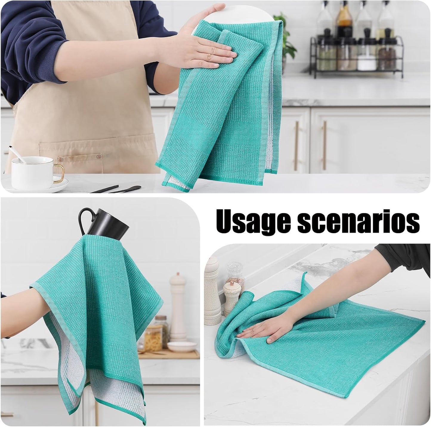 Homaxy Premium Kitchen Towels(18”x 28”, 8 Pack), Large Cotton Kitchen Hand Towels, Flat and Terry Dish Towels, 380 GSM Highly Absorbent Tea Towel Set with Hanging Loop, Teal