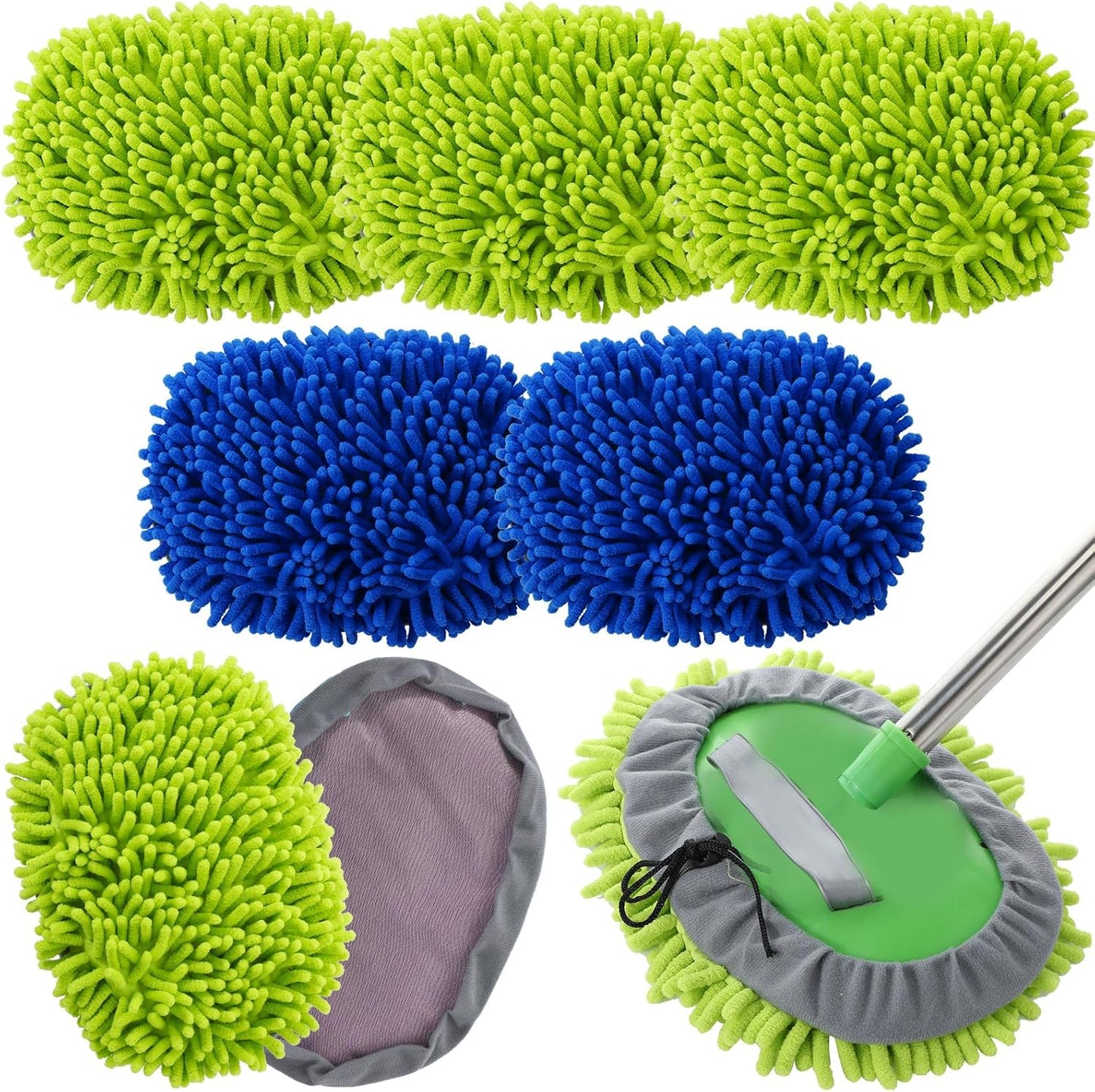 Layhit 5 Pcs Car Wash Mitt Set, Brush Not Included, Microfiber Mitt Cleaning Car Truck Washing Tools Kit RV Pickup Chenille Scratch Replacement (Royal Blue and Green)