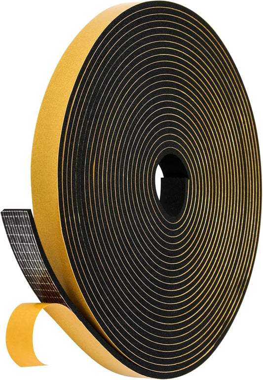 Black Weather Stripping Door Seal Strip (3/5 Inch X 1/8 Inch X 26Feet), Strong Adhesive, Lightproof, Soundproof, Weatherproof Foam Tape Insulation for Sliding Door, Front Door Frame, Windows