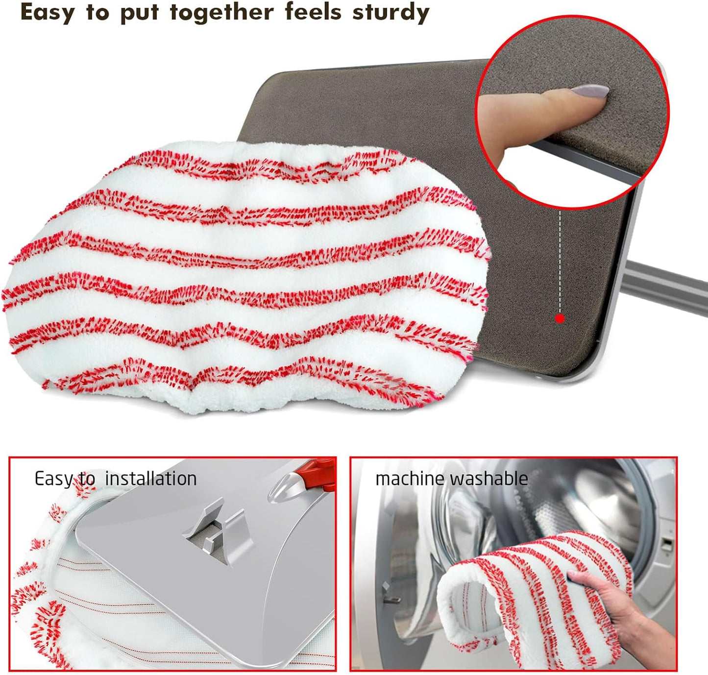 Masthome Extra Large Microfiber Mop for Floor Cleaning, 16“ Flat Mop with 5 Pad for Wet & Dry Use, Dust Mop for Hardwood Laminate Tile Ceramic, 1 Cleaning Scraper Included-Red