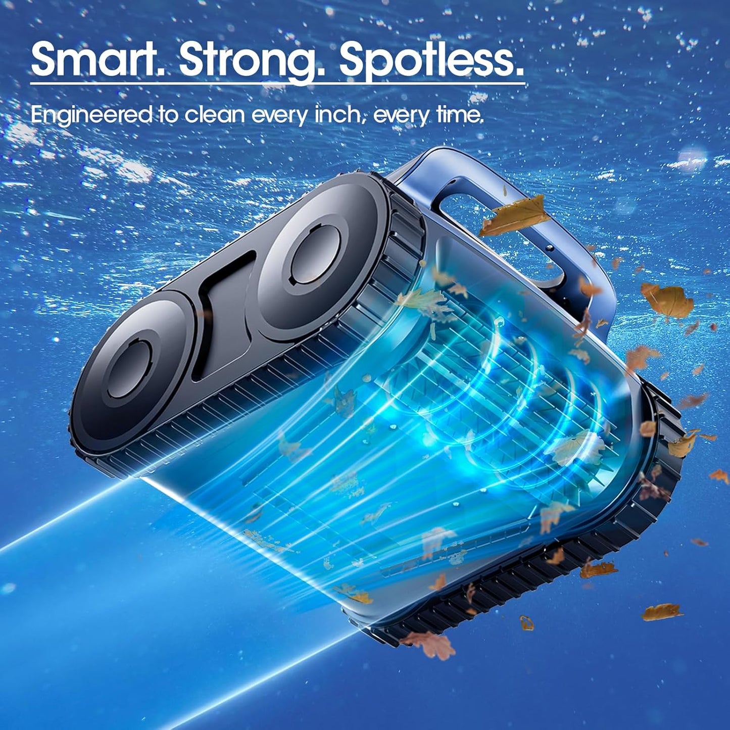 Cordless Robotic Pool Vacuum, Pool Cleaner with Track Drive & Sonar Navigation, 180W Brushless Motor, Wall & Waterline Climbing, 150-Min Runtime, for Inground & Above-Ground Pools up to 2150 Sq. Ft.