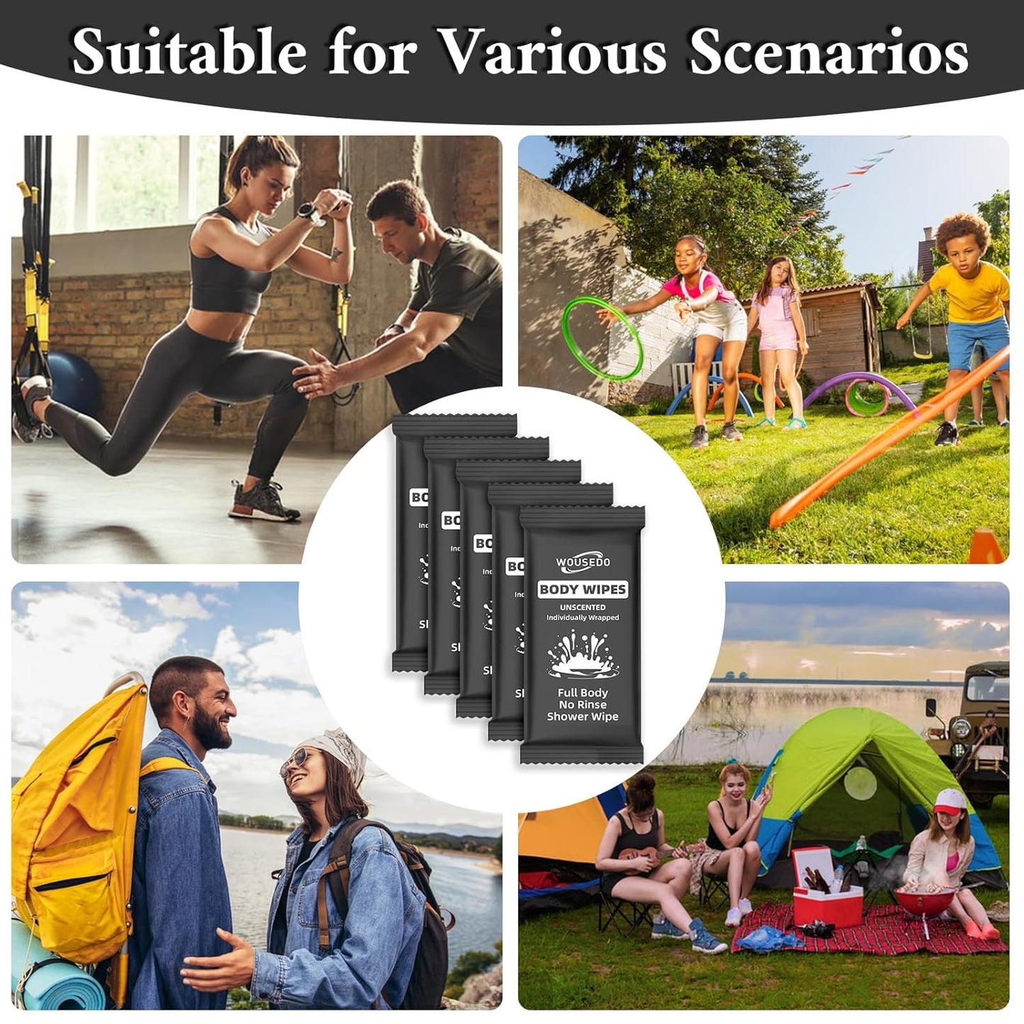 300 Pcs Ultra Thick Soft Large Body Wipes Individually Wrapped(7.87" x 9.45"),Shower Wipes for Adults Bathing No Rinse,Personal Cleansing Wipes for Travel Gym,Bulk Deodorant for Homeless.