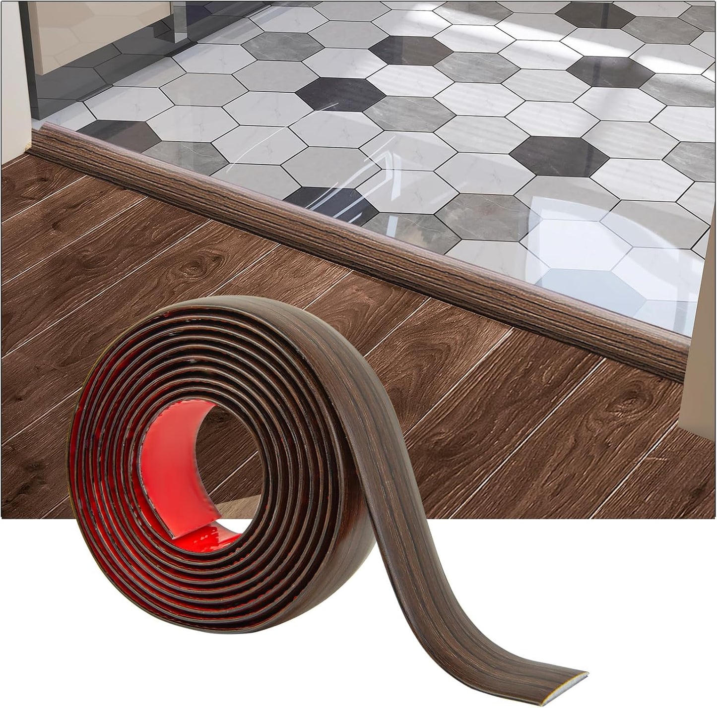 Art3d 4 FT Self Adhesive Vinyl Floor Transition Strip, Laminate Strip Flat Divider for Joining Gaps,Carpet Threshold Transition,Floor Tiles（1.57in, Brown）