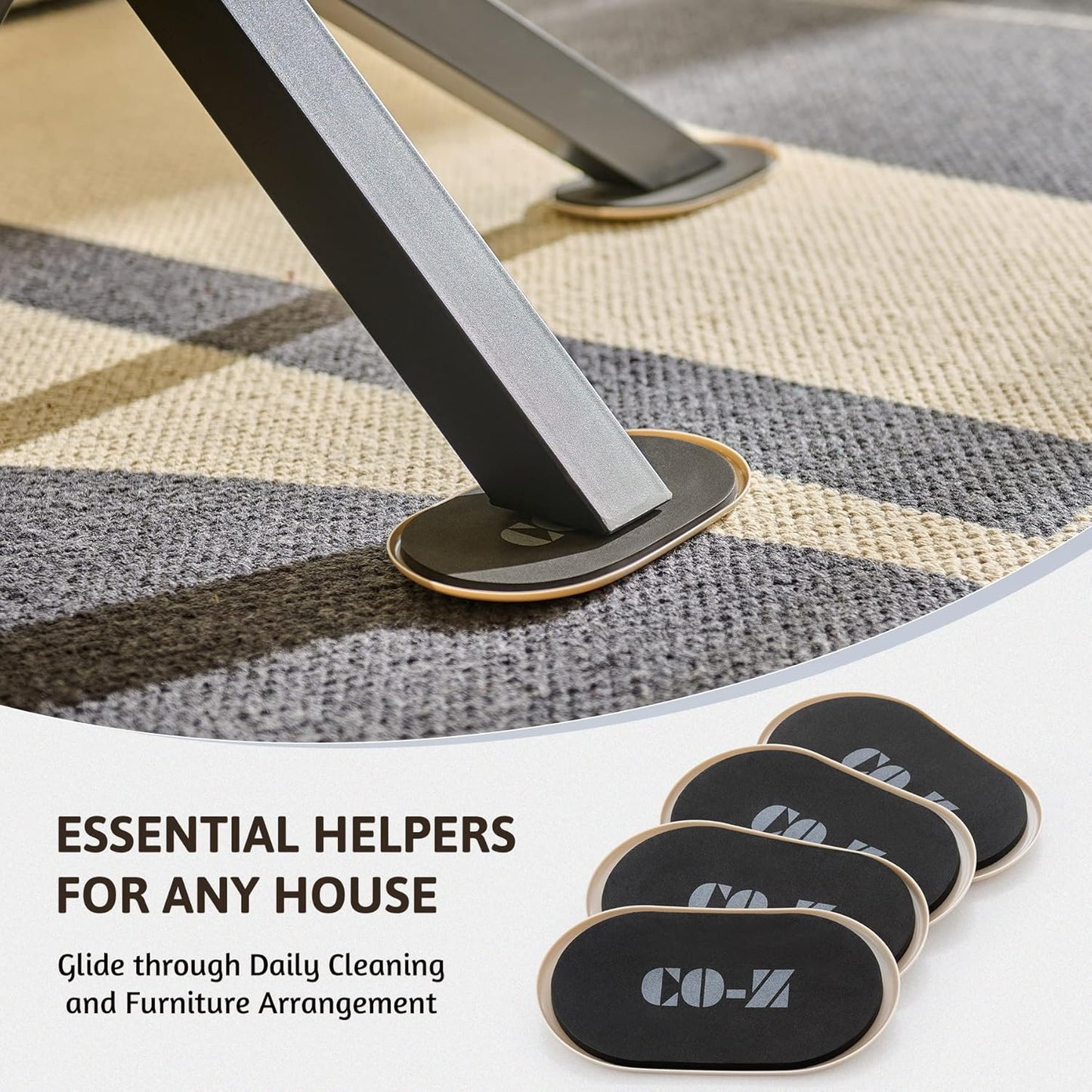 CO-Z Large Furniture Sliders - 4 Pack, 6" x 9 1/2" Oval Reusable Furniture Sliders for Carpet, Heavy-Duty Furniture Gliders Movers for Hardwood Floors, Plastic Moving Pads for Heavy Furniture