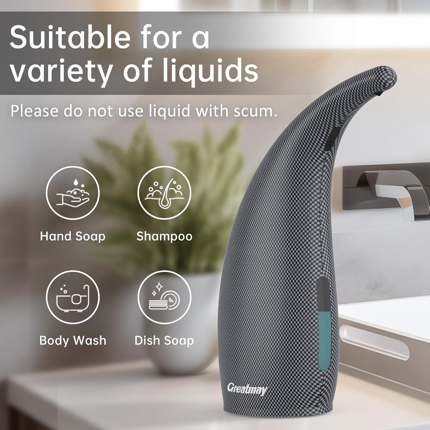 Adjustable Automatic Soap Dispenser Touchless, 4 Adjustable Levels Touchless Sensor Liquid Soap Pump Dispenser，300ml Rechargeable Magnetic Charging Hand Soap Dispenser for Kitchen，Bathroom