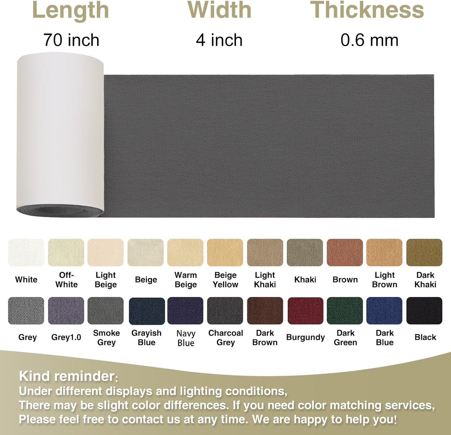 Canvas Repair Tape 4×70 Inch Waterproof Self-Adhesive Fabric Repair Patch for Repairing Boat Covers,Tents,Patio Umbrellas,Car Seats,Luggage,Sofas.(Charcoal Grey)