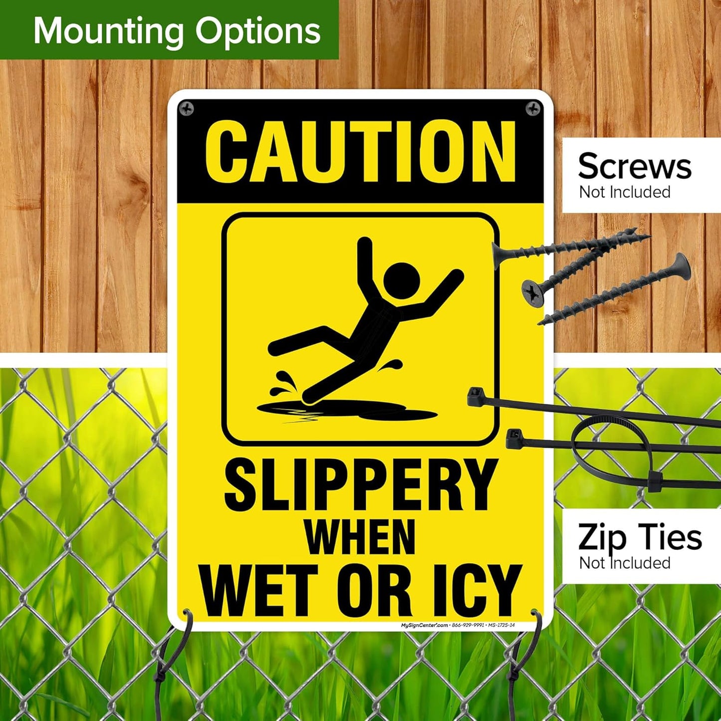 Caution Slippery When Wet Sign or ICY Sign, 10"x14" Polyethylene, Fade Resistance, Indoor/Outdoor Use, USA MADE By My Sign Center