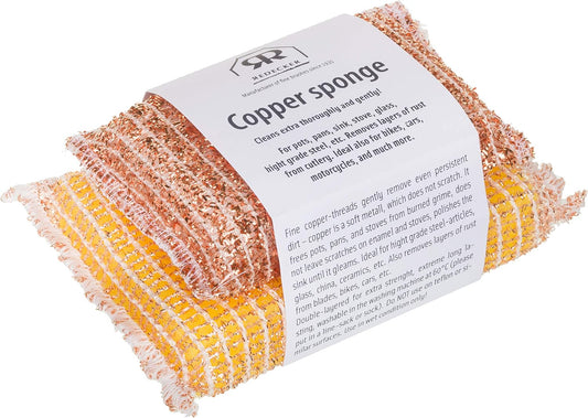 REDECKER Kitchen Woven Copper Sponge, 2-Piece - Abrasive Scrubber, Cleans Stainless Steel Appliances, Pots and Pans, Auto Parts and More, Machine Washable - Copper Cleaning Sponge