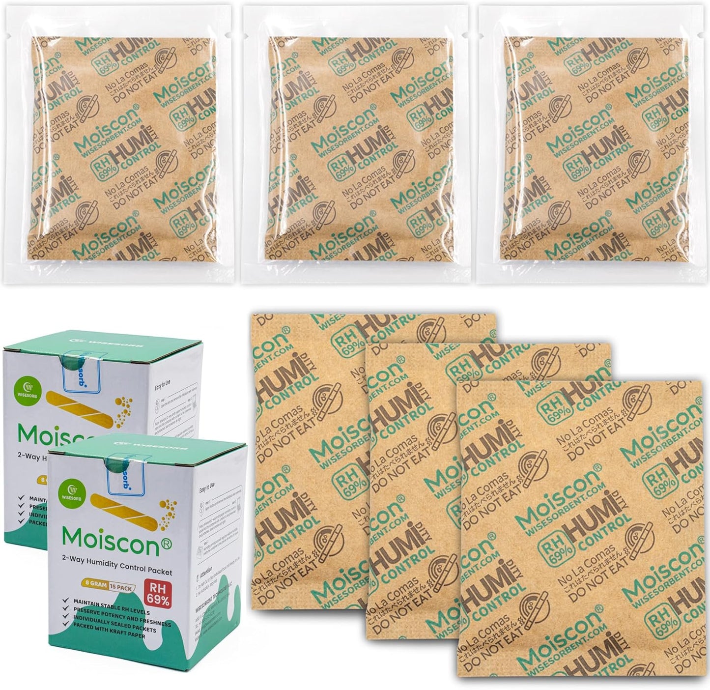 30 Pack 8 Gram 69% Two-Way Humidity Control Packs For Storing Up to 5 Items, Size 8 for Small Plastic Travel Case & Bags & Jars, 69 Humidity Pack Moisture Control Packets Individually Wrapped