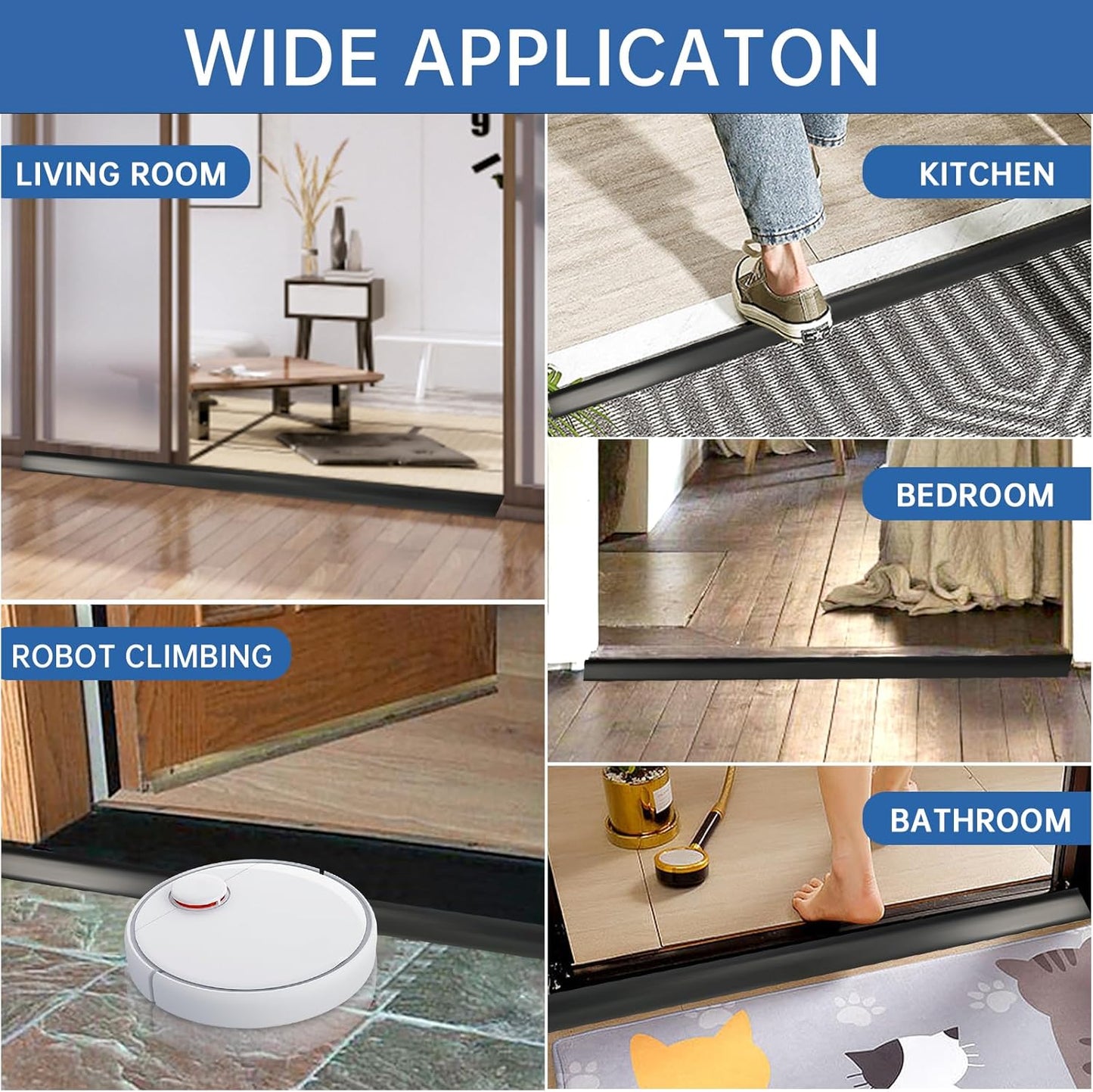 Vinyl Door Threshold Flooring Transition Strip Self Adhesive Carpet Edging Strip for Laminate Doorway Edge Threshold from 2/5" to 3/5" (Black, 6.6 Ft)