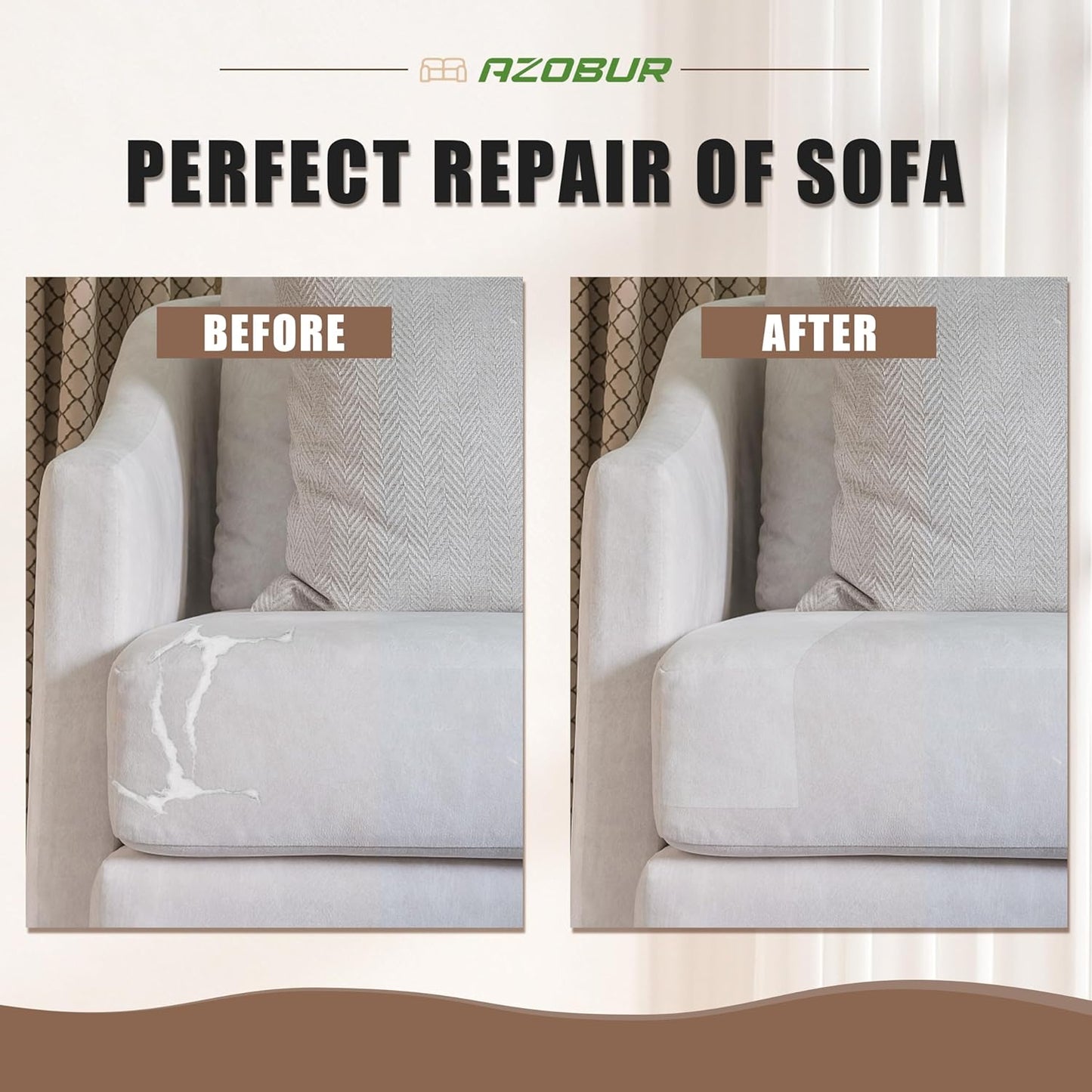 Azobur Fabric Couch Repair Patch 8.3 x 11 inches,Self-Adhesive Fabric Repair Patch for Furniture,Handbag,Sofa,Car Seats-(Khaki)