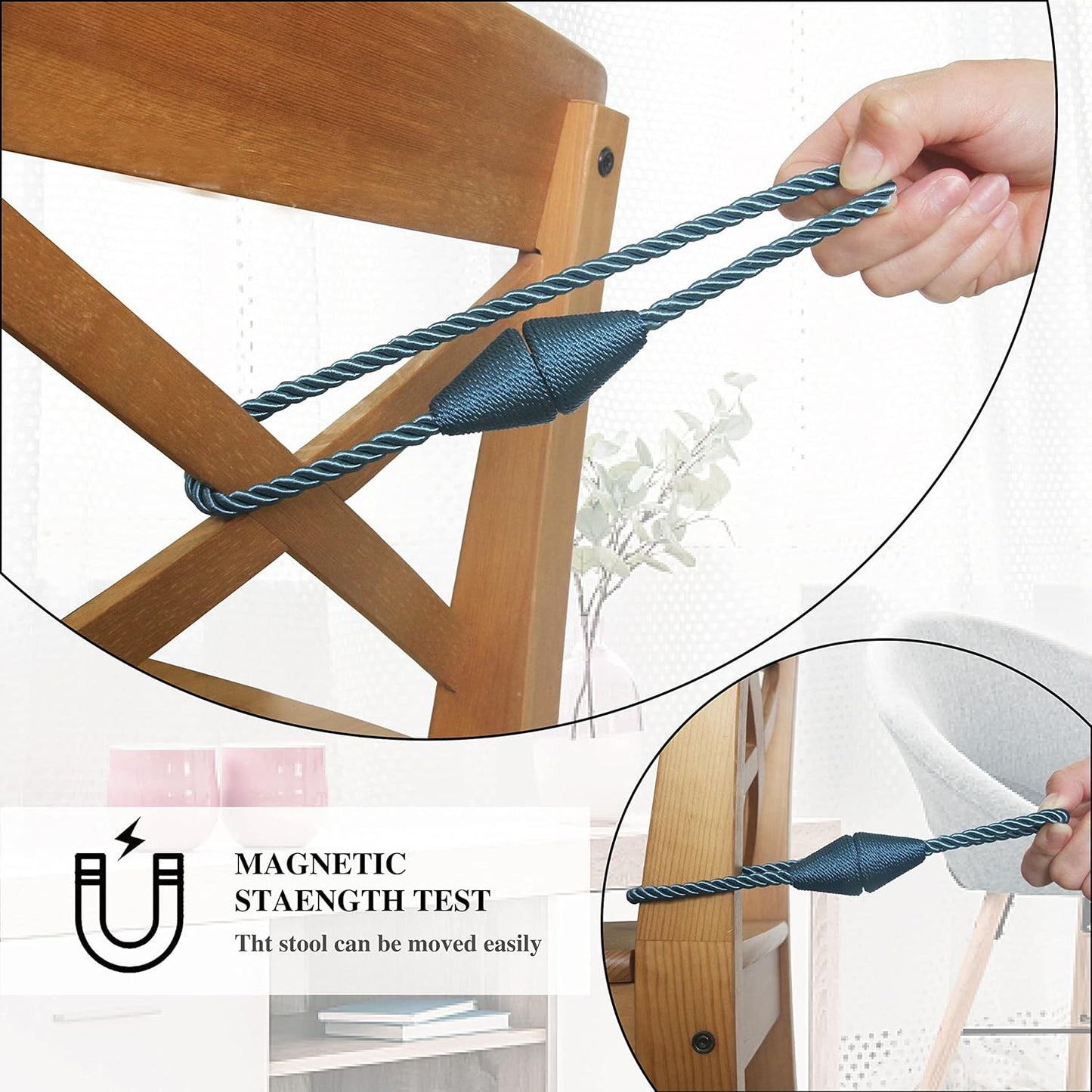 2 Pack Magnetic Curtain Tiebacks Rope Modern Handmade Curtain Tie Backs Decorative Drapes Weave Holdbacks for Window Décor, Blue