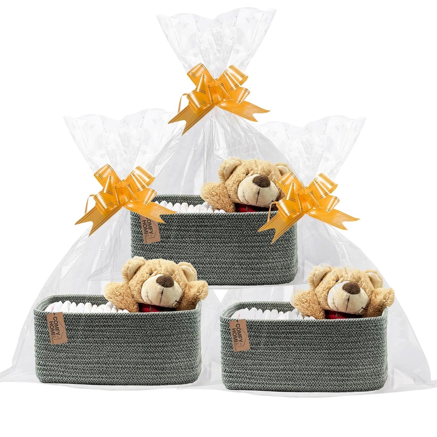 COMFY-HOMI 11.5"x7.5"x4.7" Storage Baskets for Organizing | Cotton Rope Woven Basket | Toy Storage Bin Box | Basket for Shelves, Closet Organizer Bin, Decorative Closet Shelf, 3 Pack, Green