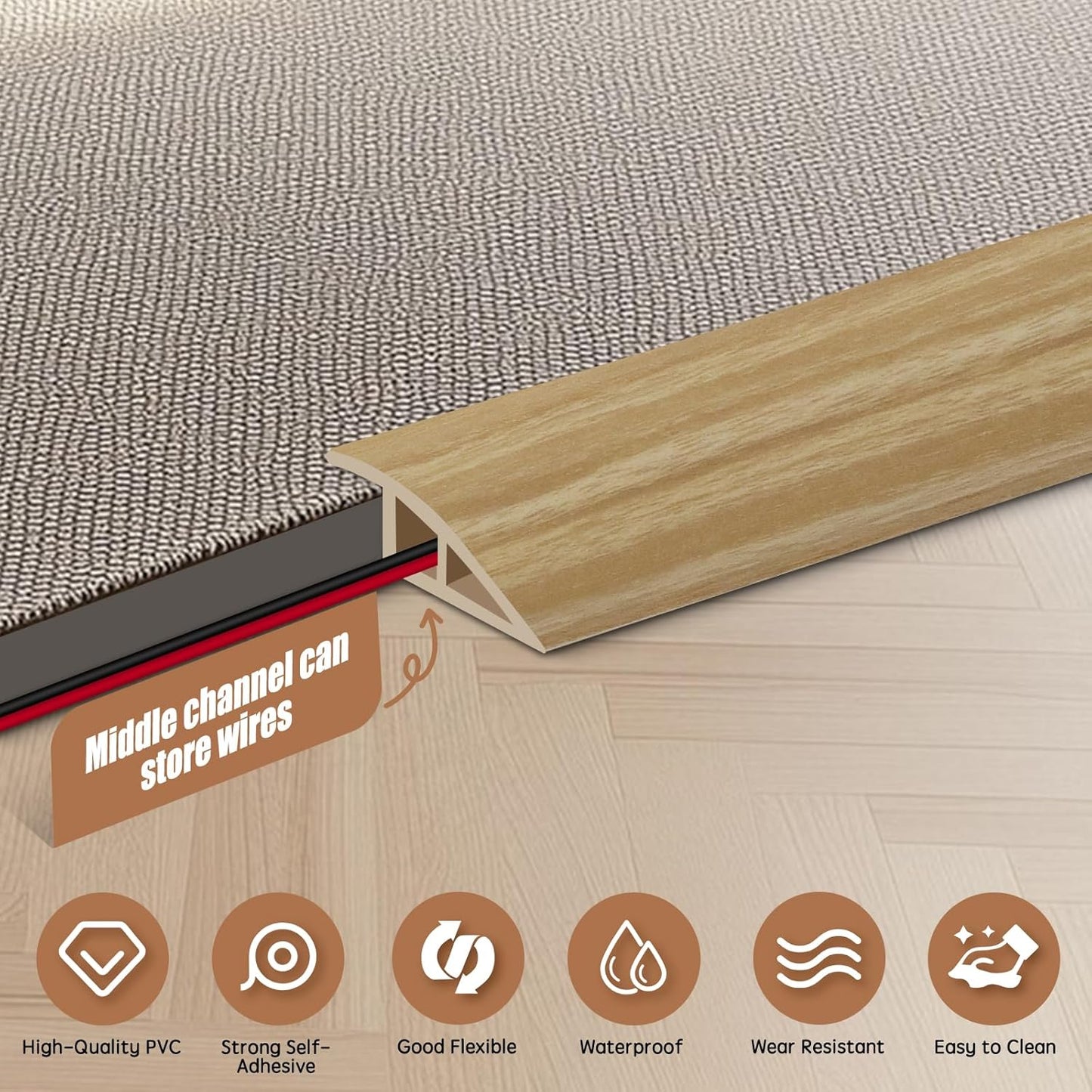 Floor Transition Strip Door Threshold 79" Floor Transition Reducer Trim on The Edges Threshold Strip Self Adhesive Suitable for Doorways, Tiles, Carpet