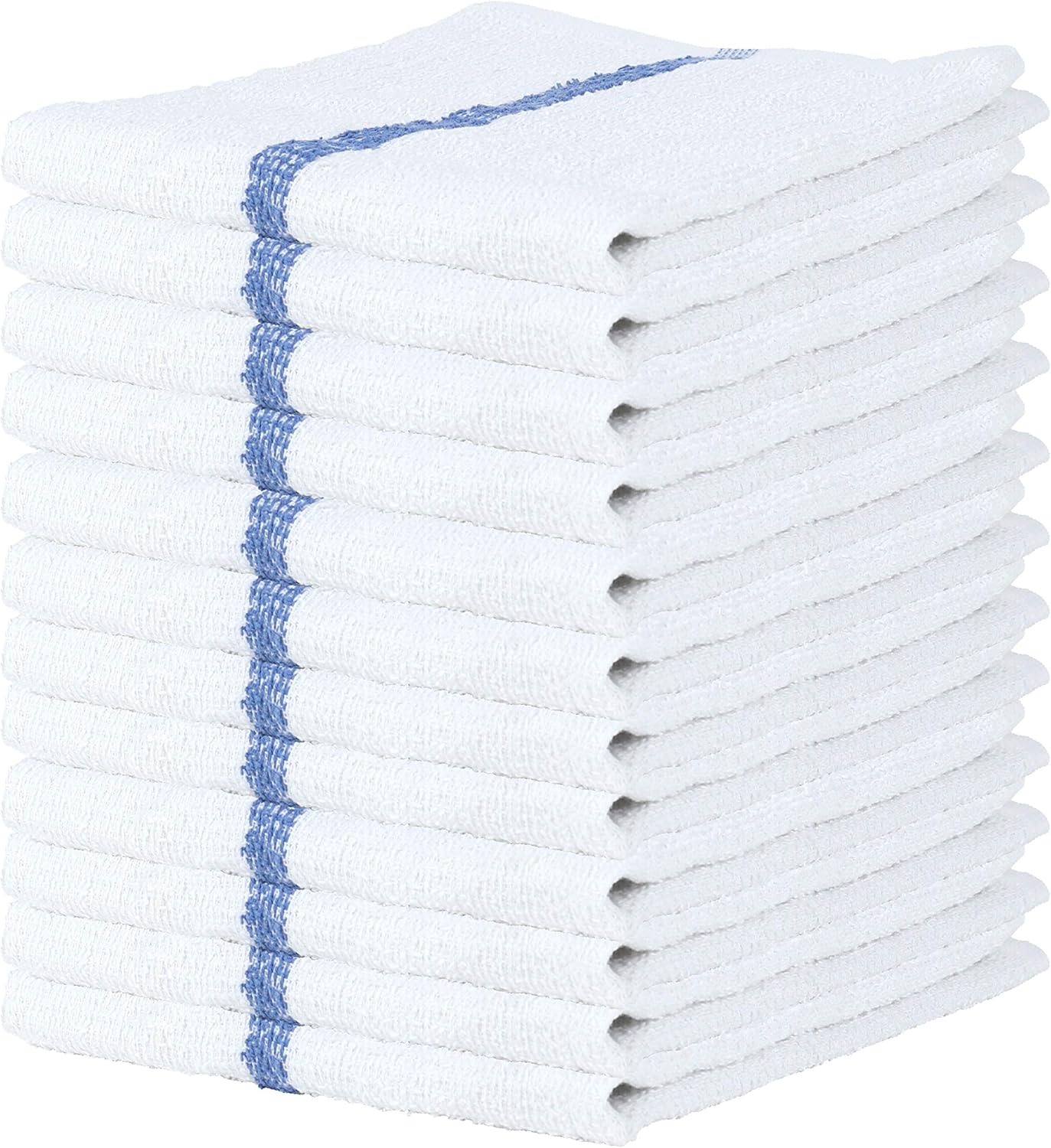 Arkwright Qwick Wick Bar Mop Towels - (Pack of 12) 100% Cotton Quick Dry Dishcloths, Super Absorbent Multipurpose Cleaning Rags for Restaurants, Kitchen, Bathroom, Hotel, 16 x 19 in, Blue Stripe