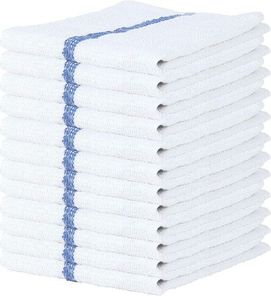 Arkwright Qwick Wick Bar Mop Towels - (Pack of 12) 100% Cotton Quick Dry Dishcloths, Super Absorbent Multipurpose Cleaning Rags for Restaurants, Kitchen, Bathroom, Hotel, 16 x 19 in, Blue Stripe