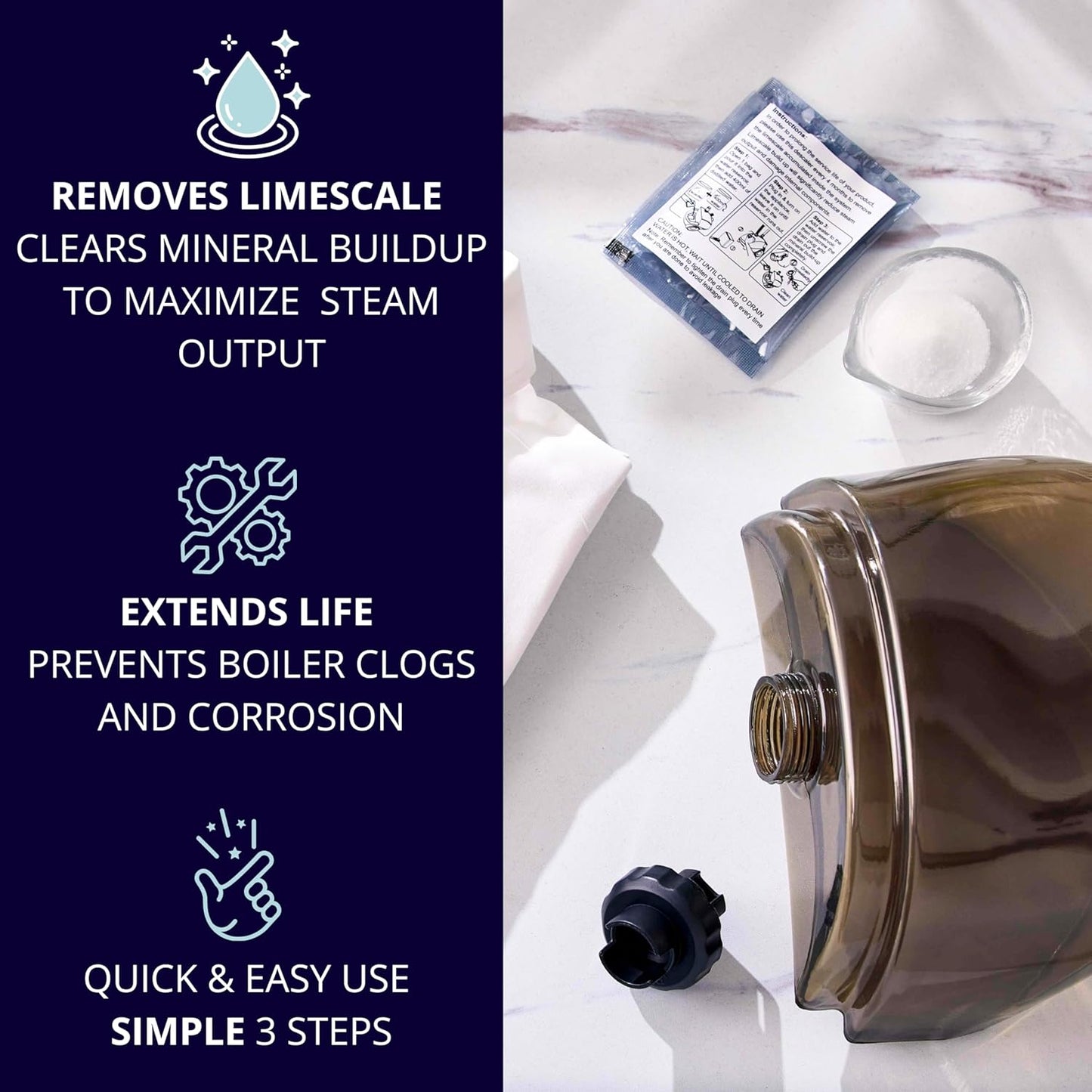 Garment Steamer Descaling Solution Decalcifier Packets for Mineral Deposits and Build-up Removal, Maintenance for Clothes, Works with all Garment Steamer Brands, Cleans Build Up, 10 packs