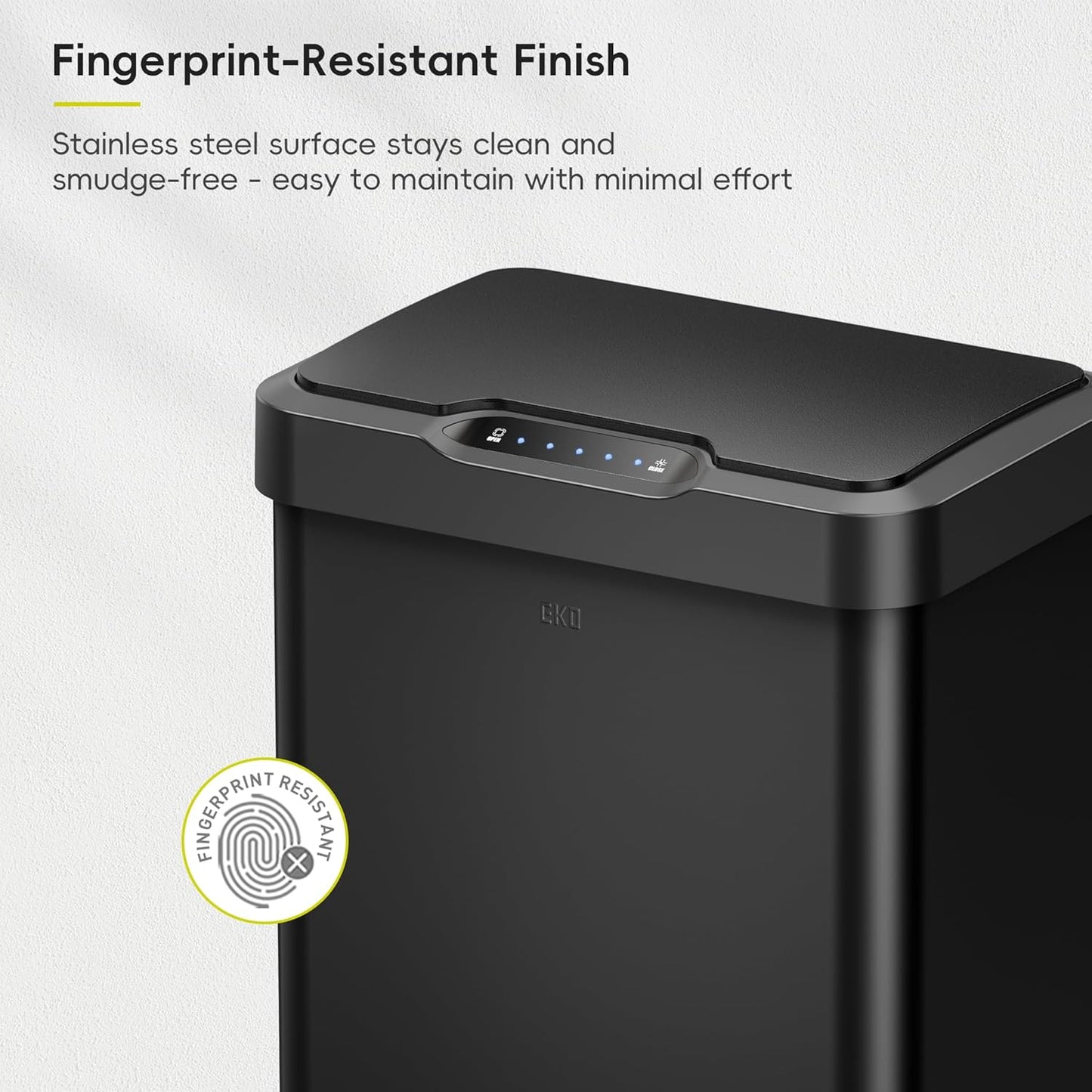 EKO Mirage-T 50 Liter / 13.2 Gallon Touchless Rectangular Motion Sensor Trash Can, Brushed Stainless Steel Finish (Matte Black)
