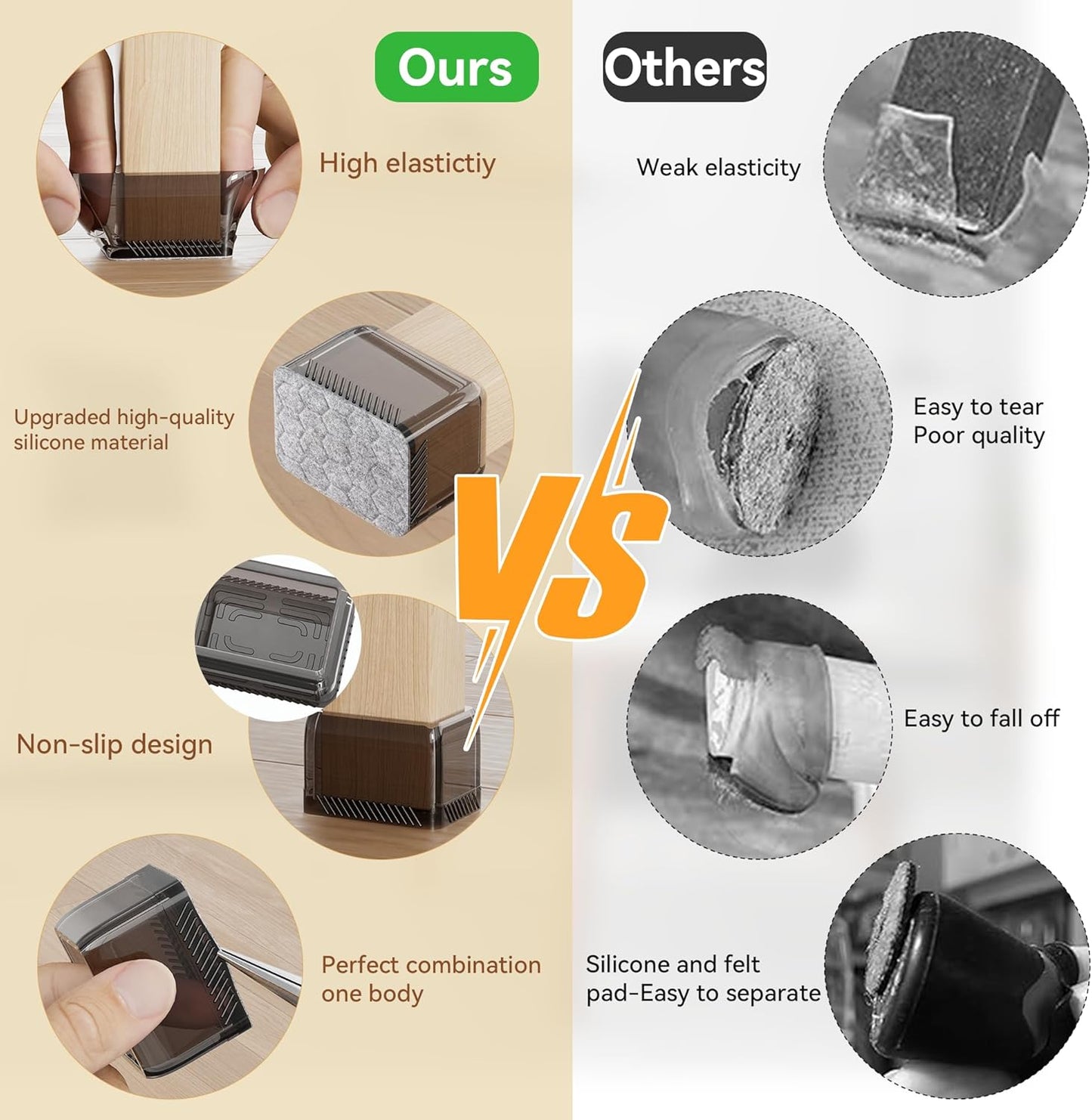 24PCS Rectangular Chair Leg Floor Protectors, Furniture Sliders, Non-Slip Felt Furniture Pads for Hardwood Floors, Silicone Cap Covers to Protect Floors,(Fit L :1.73-2.05", W: 1.34-1.65")